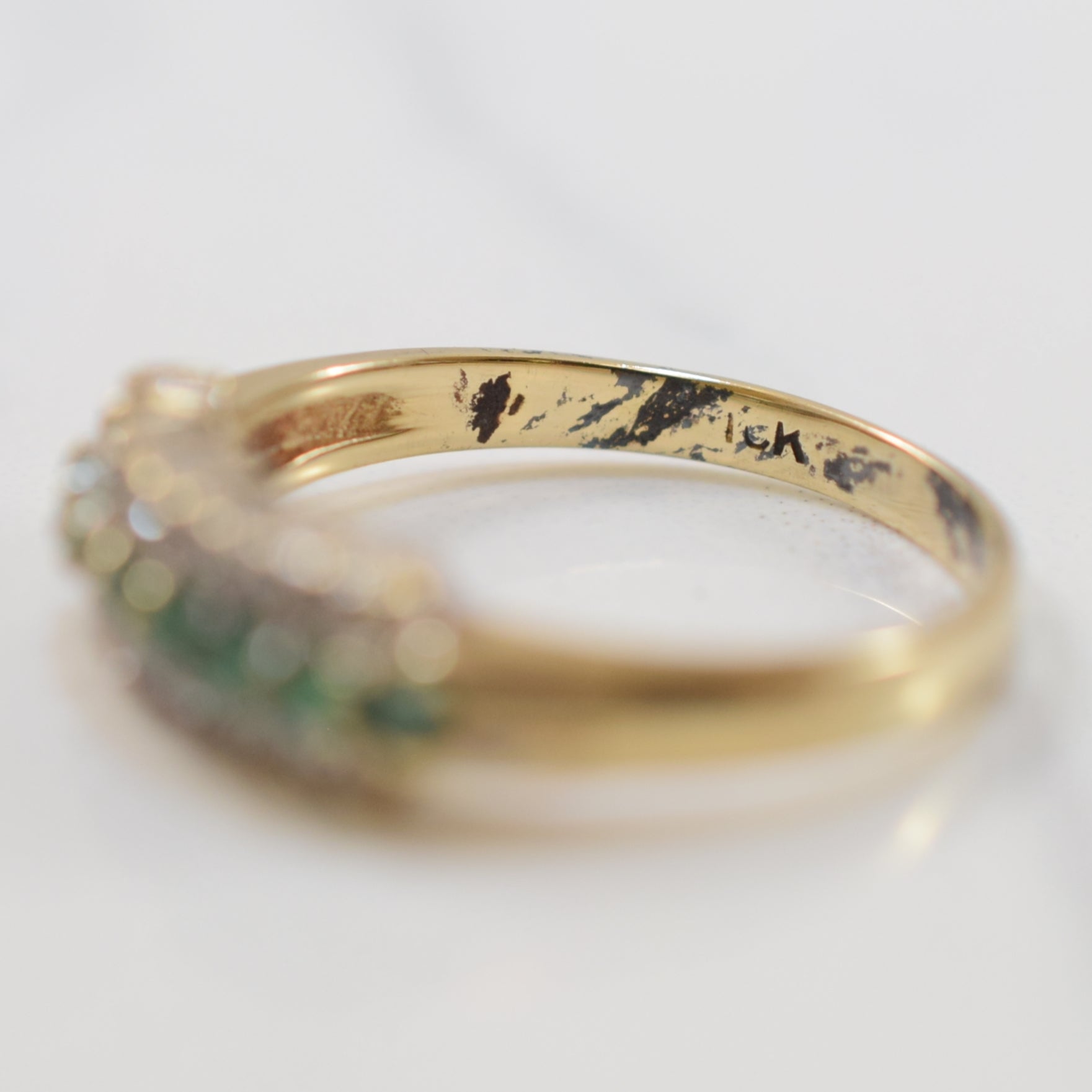 Triple Row Emerald & Diamond Ring | 0.20ctw, 0.10ctw | SZ 6.25 |