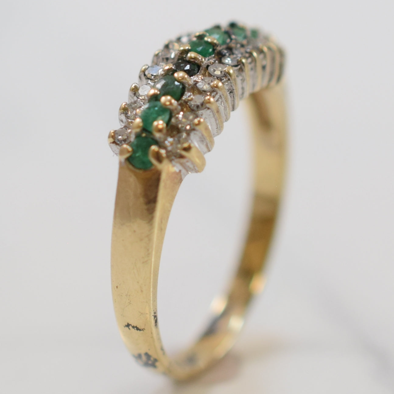 Triple Row Emerald & Diamond Ring | 0.20ctw, 0.10ctw | SZ 6.25 |