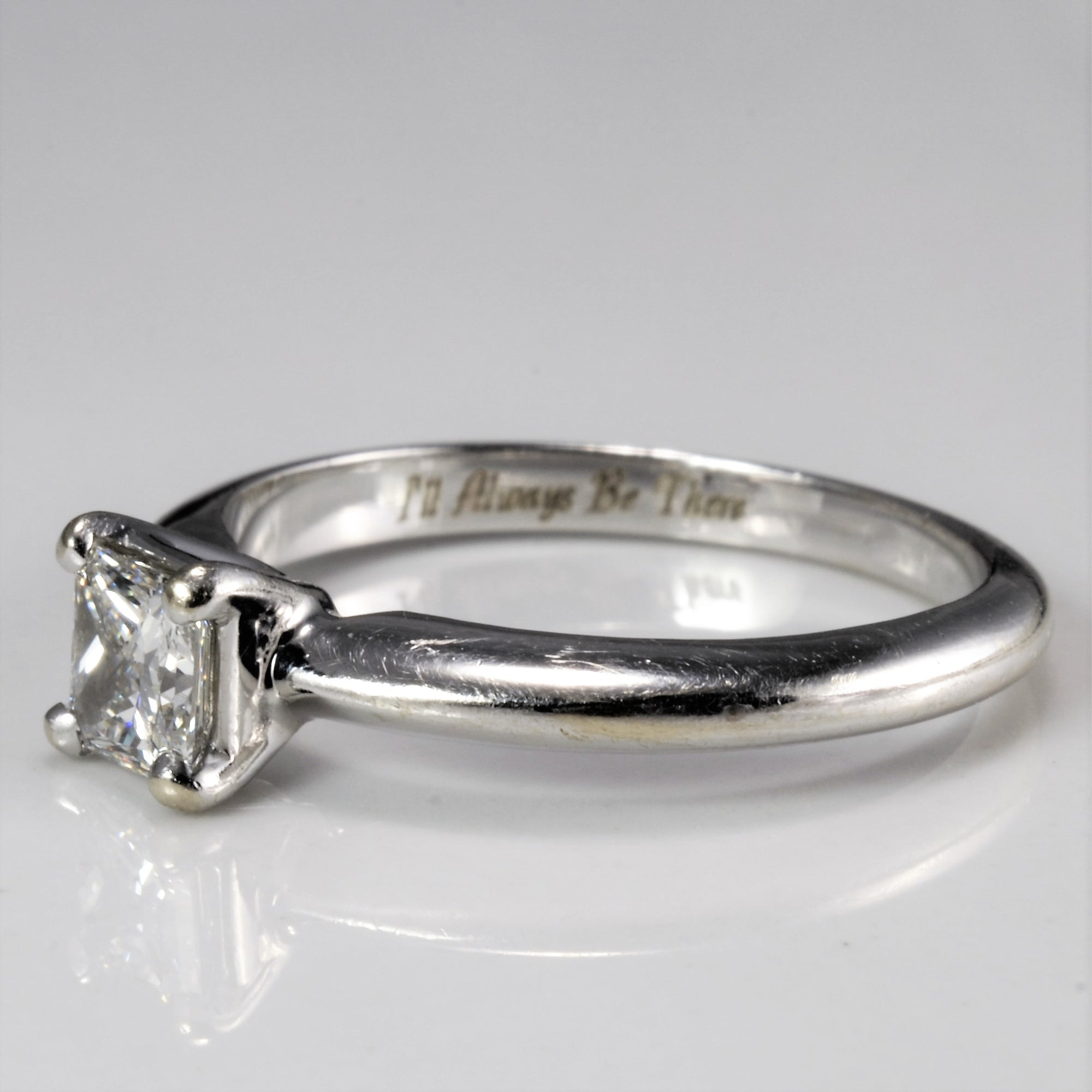 I'll Always Be There' Engraved Princess Cut GIA Engagement Ring | 0.41 ct, SZ 5.25 | VVS1, F |