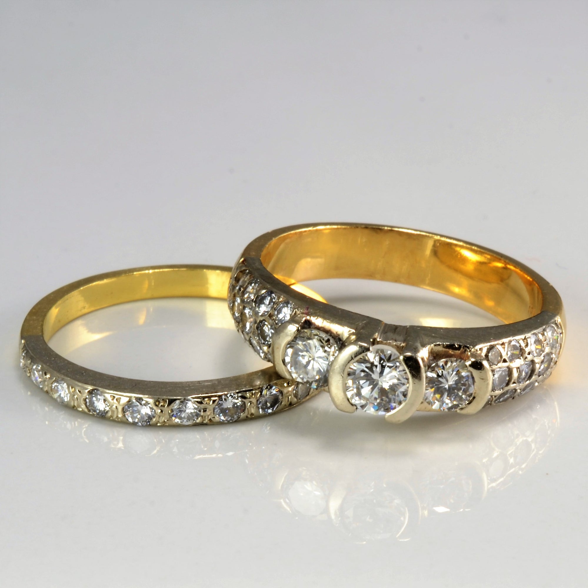 Semi Bezel Diamond & Accents Engagement Ring Set | 1.08 ctw, SZ 7 |