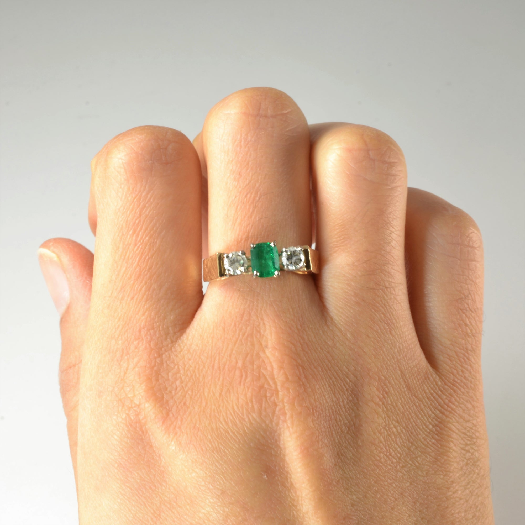 emerald and diamond three stone set ring, vintage rings for sale in Canada