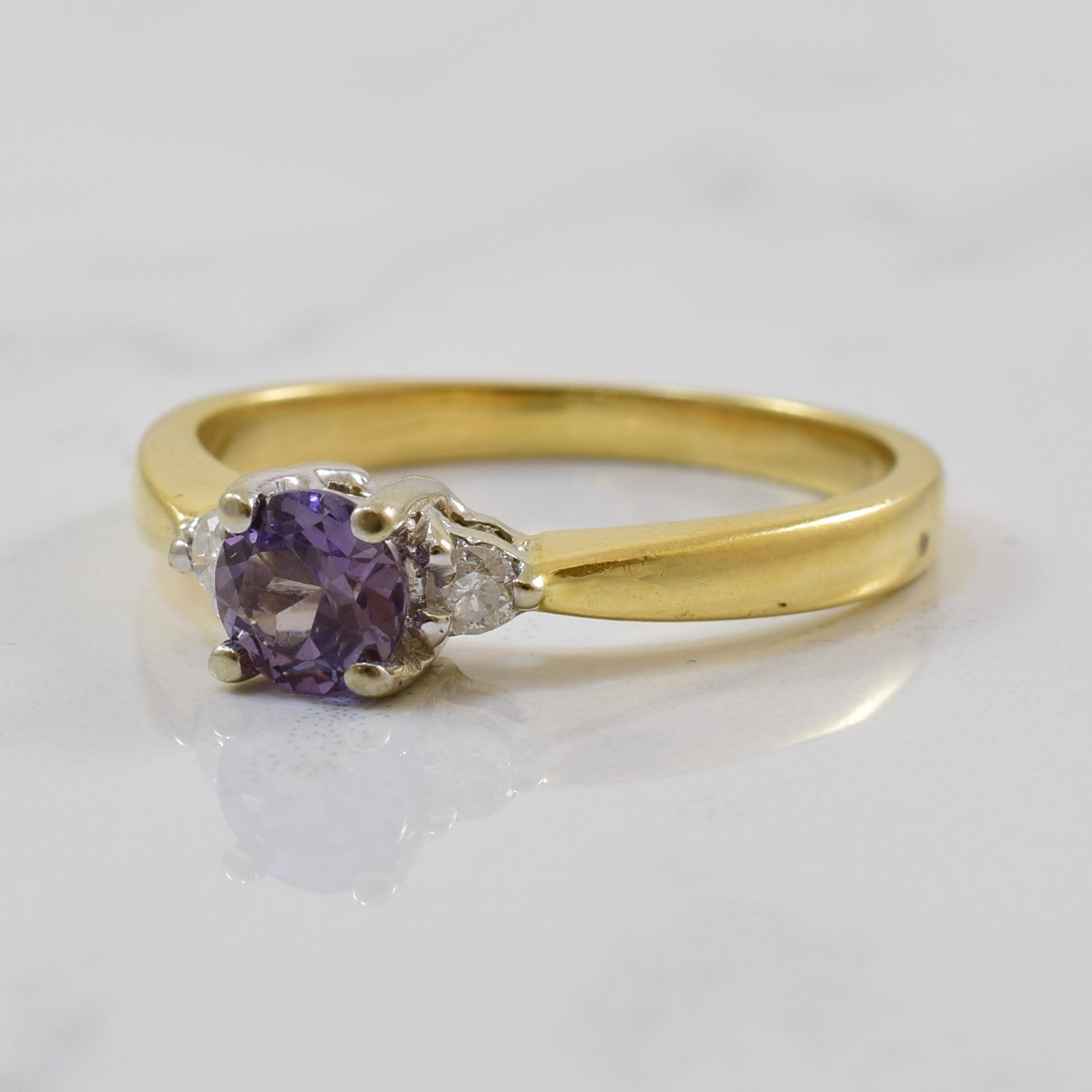 Colour Change Sapphire & Diamond Three Stone Ring | 0.52ct, 0.04ctw | SZ 8.5 |