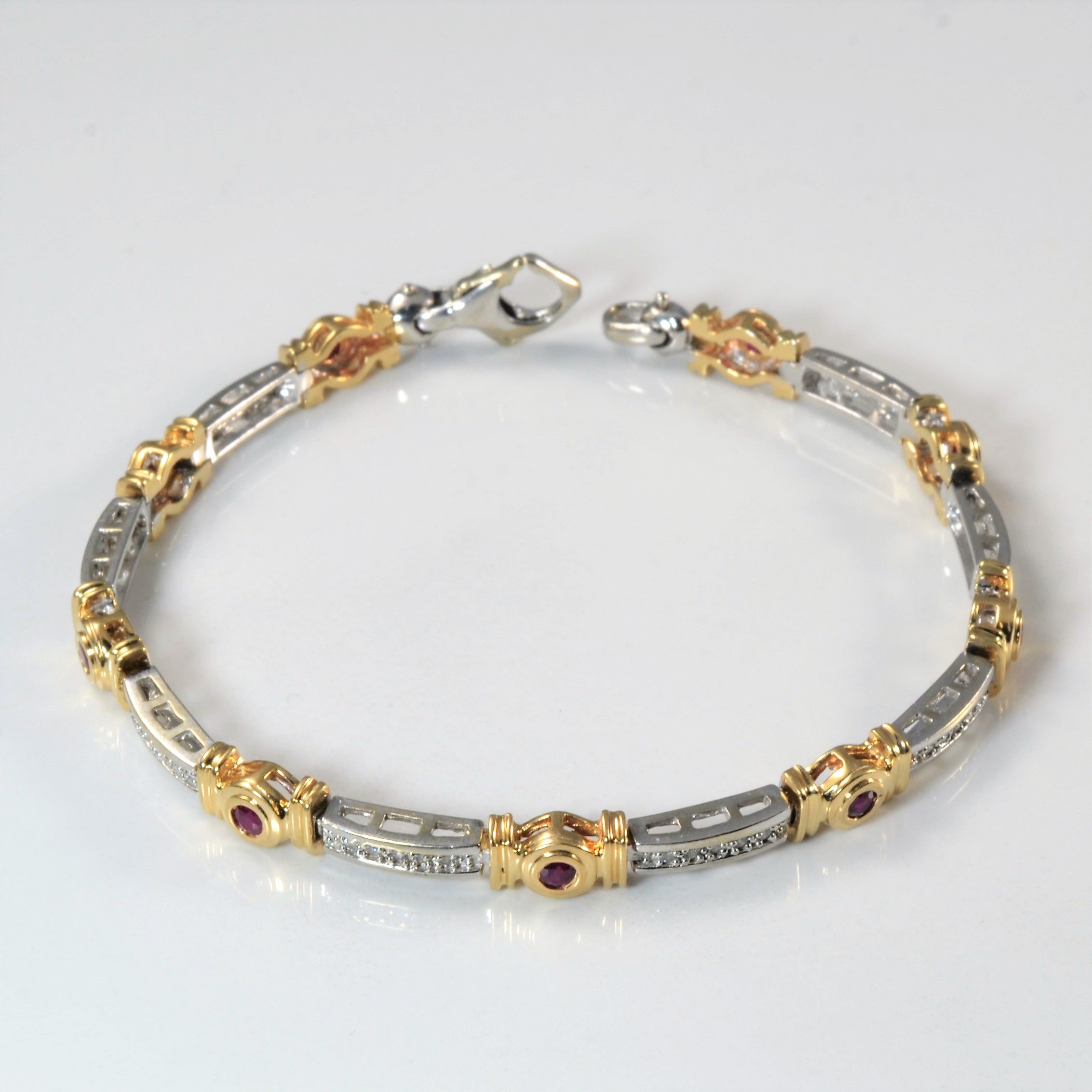 Bezel Set Ruby & Diamond Chain Bracelet | 0.50ctw, 0.20ctw | 7.5" |
