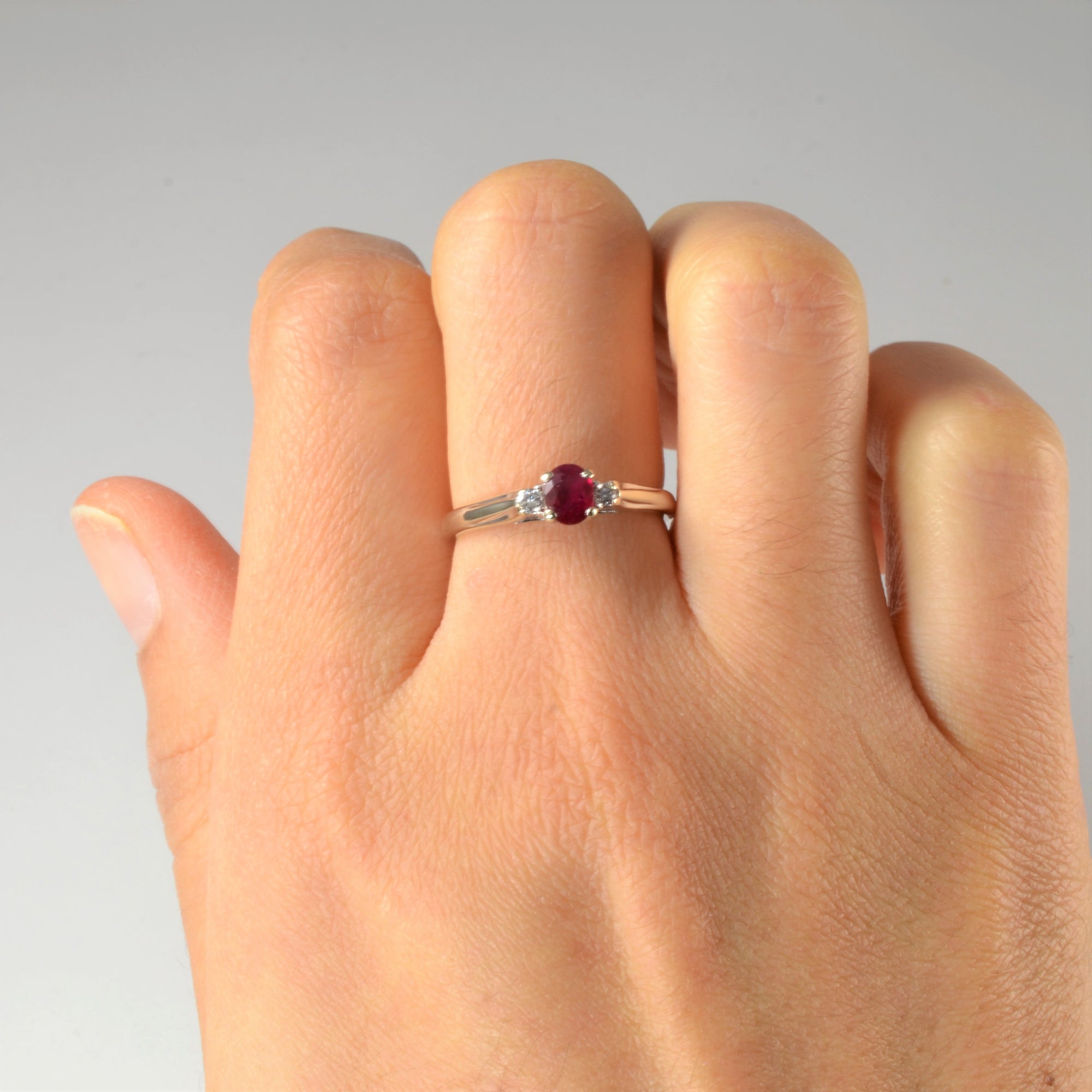 Three Stone Ruby & Diamond Ring | 0.05ctw, 0.30ct | SZ 6.5 |