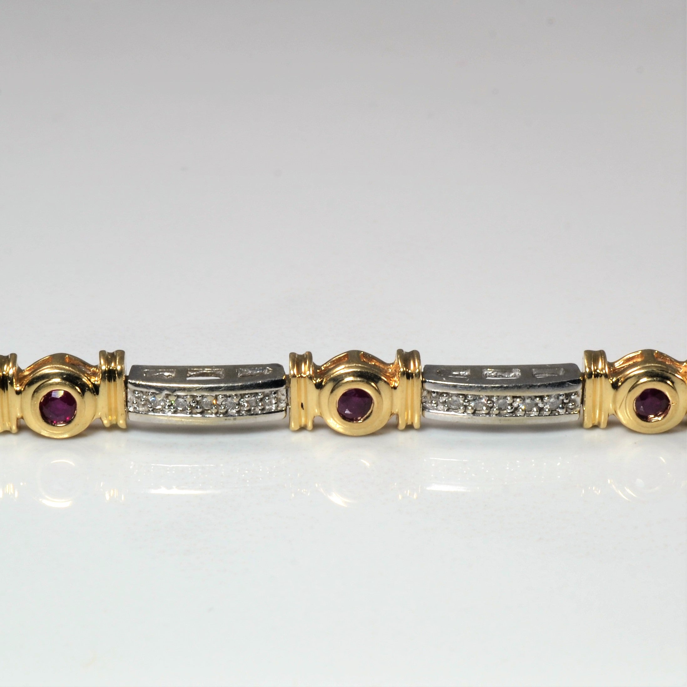 Bezel Set Ruby & Diamond Chain Bracelet | 0.50ctw, 0.20ctw | 7.5" |