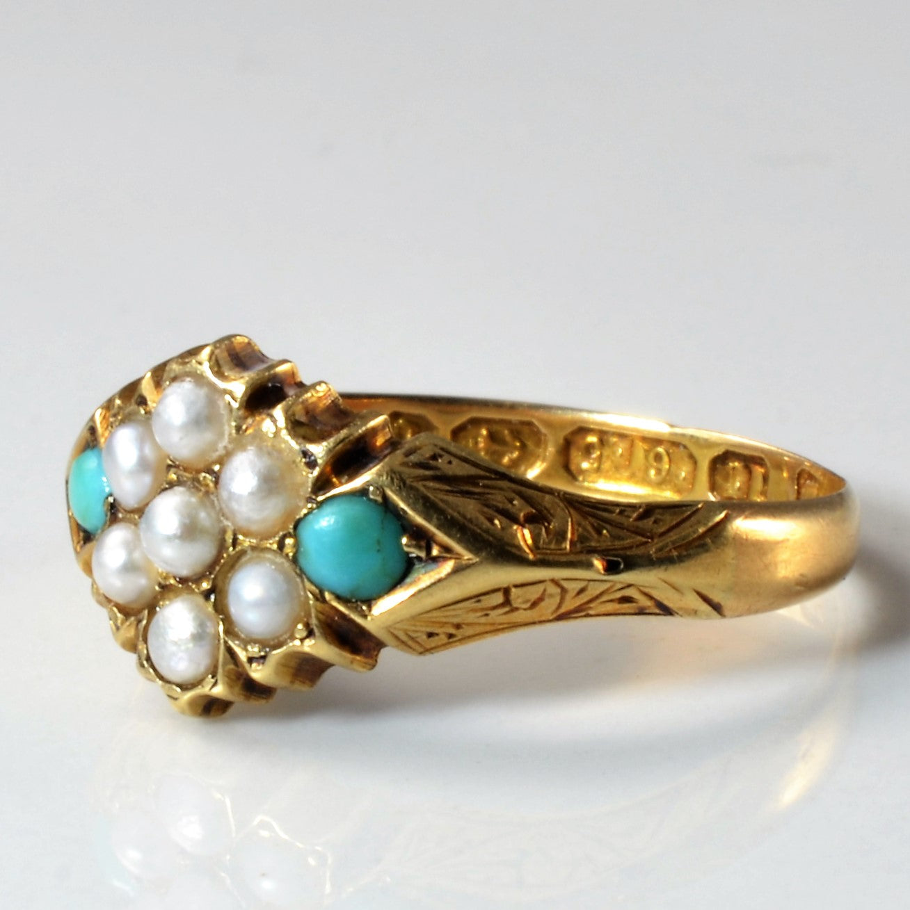 Victorian Era Turquoise & Seed Pearl Ring | 0.16ctw | SZ 6.5 |