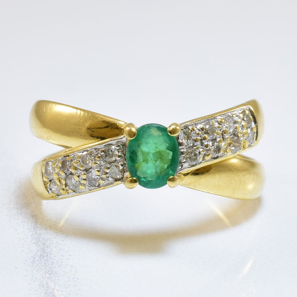Emerald & Diamond Criss Cross Ring | 0.30ct, 0.16ctw | SZ 6.5 |