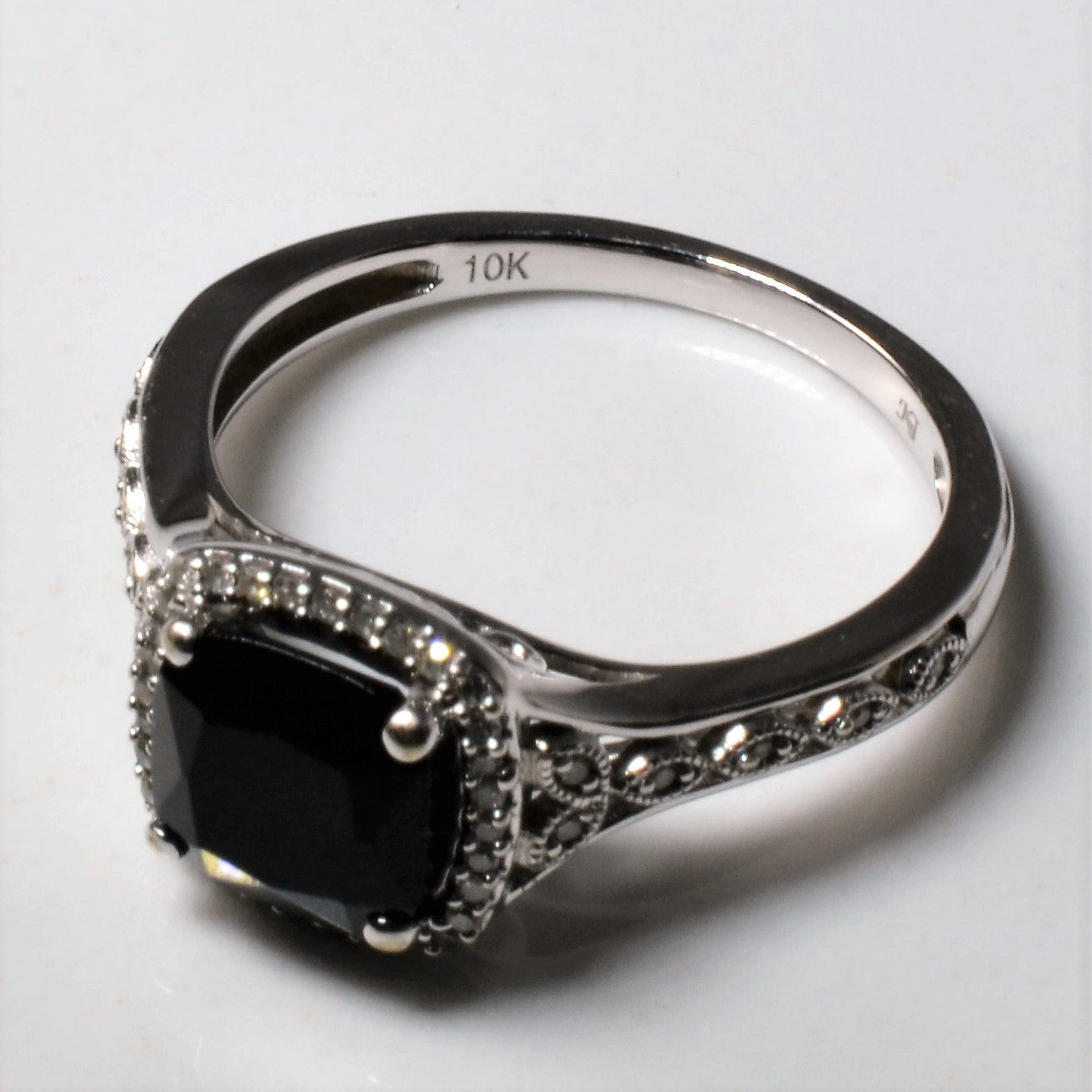 Onyx & Diamond Halo Filigree Ring | 0.75ct | 0.13ctw | SZ 6 |