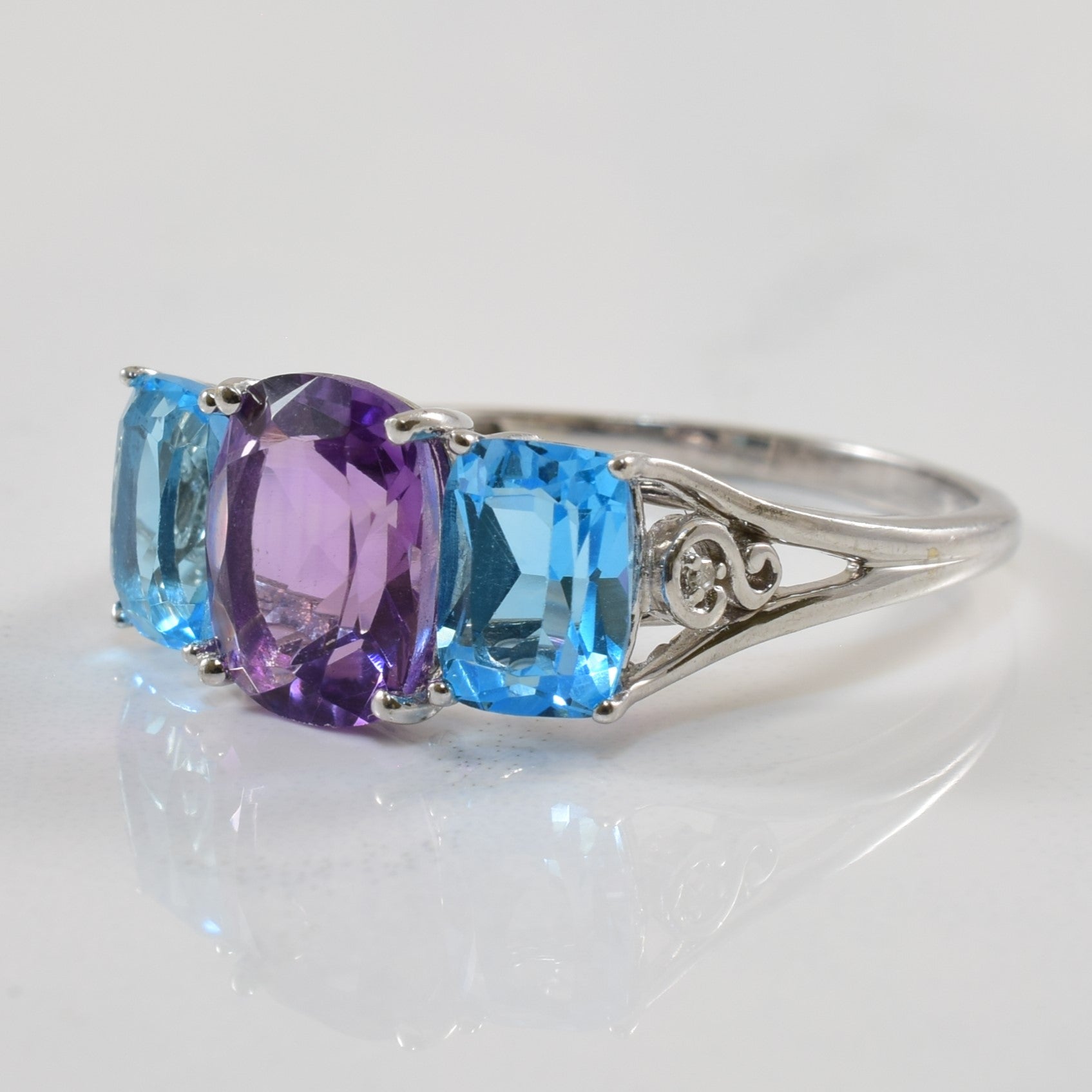 Blue Topaz & Amethyst Three Stone Ring | 4.00ctw, 0.01ctw | SZ 9.25 |