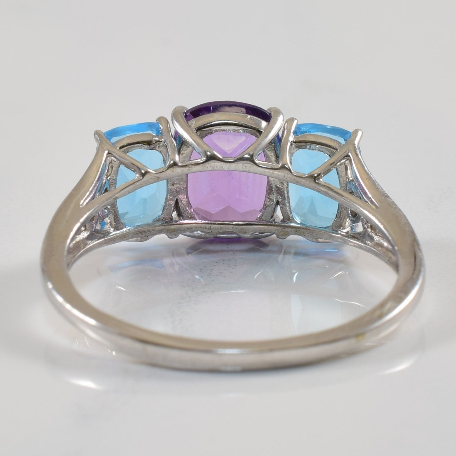 Blue Topaz & Amethyst Three Stone Ring | 4.00ctw, 0.01ctw | SZ 9.25 |