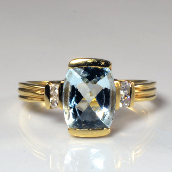 Semi Bezel Set Aquamarine & Diamond Ring | 1.35ct, 0.06ctw | SZ 6.5 |