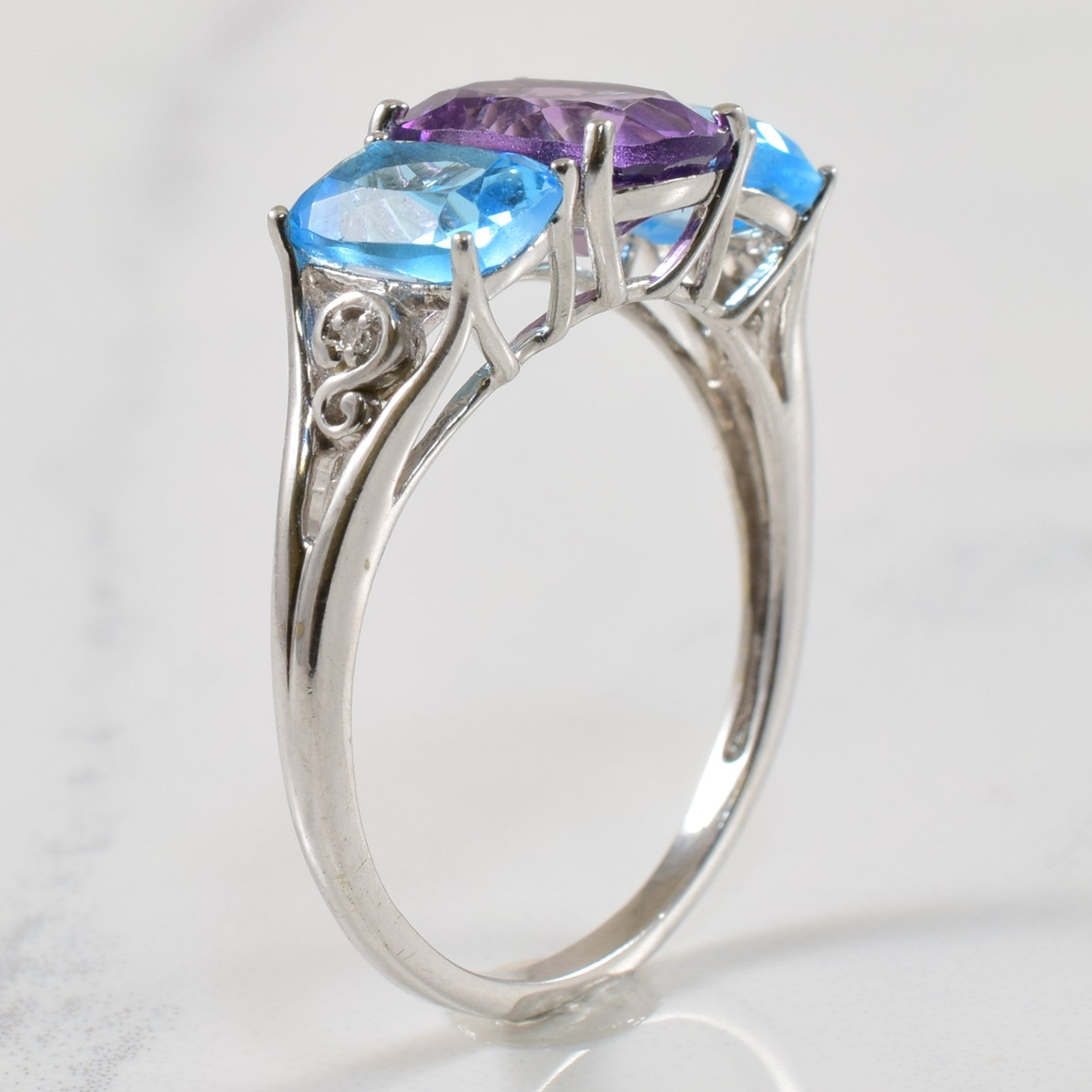 Blue Topaz & Amethyst Three Stone Ring | 4.00ctw, 0.01ctw | SZ 9.25 |