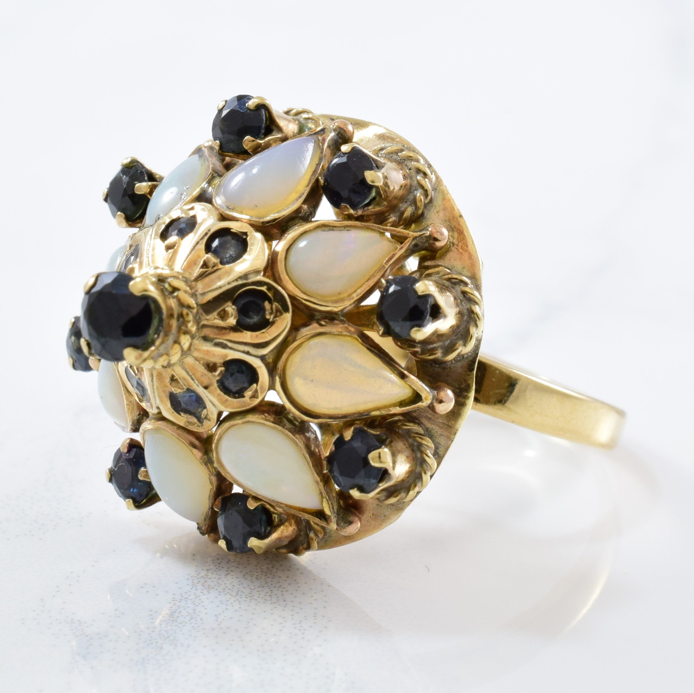 Sapphire & Opal Cocktail Ring Circa 1940s | 1.30ctw, 1.60ctw | SZ 8 |