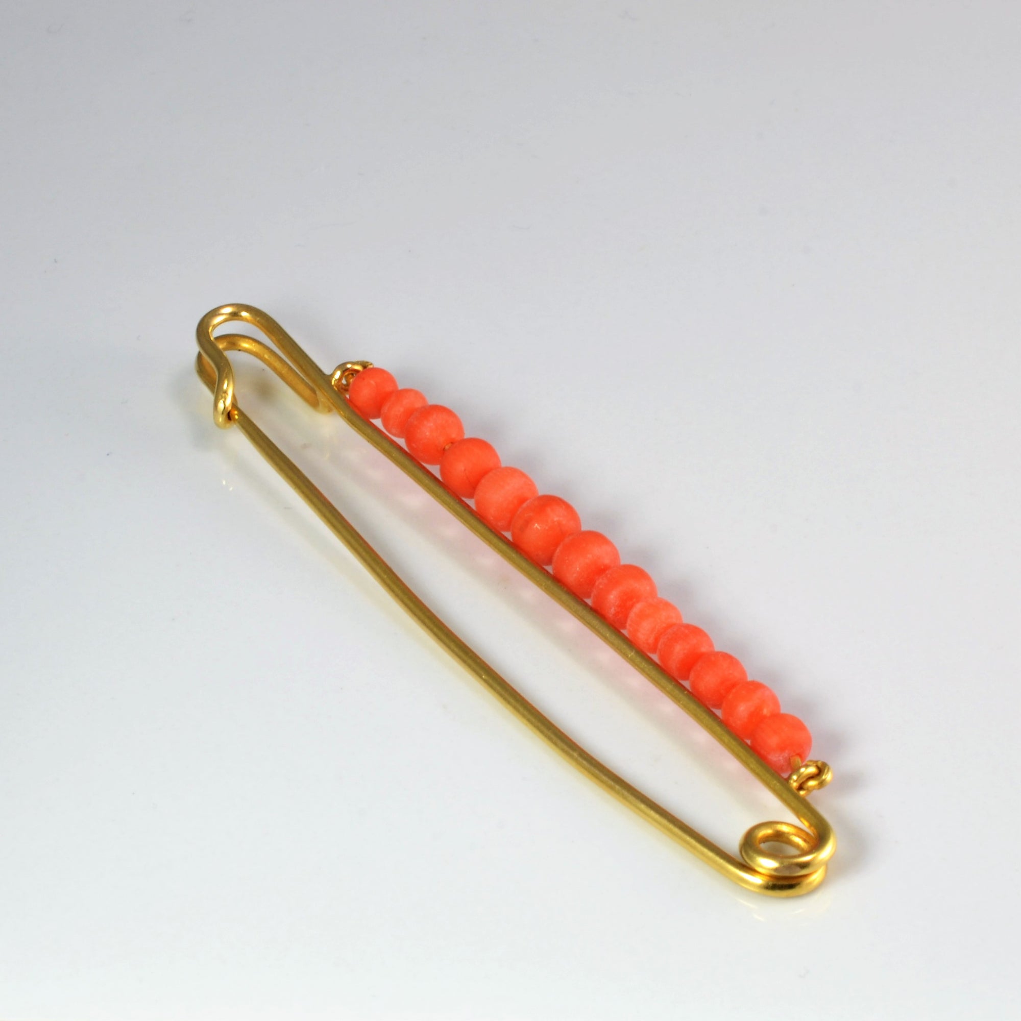 Coral Beads Gold Pin/ Brooch