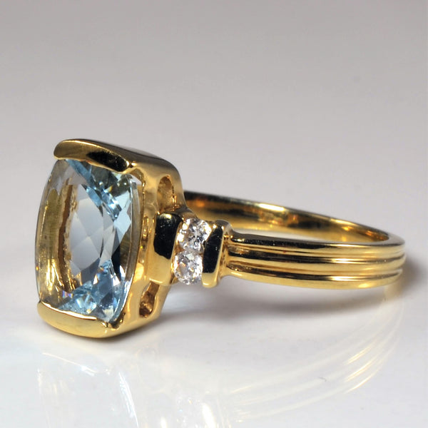 Semi Bezel Set Aquamarine & Diamond Ring | 1.35ct, 0.06ctw | SZ 6.5 |