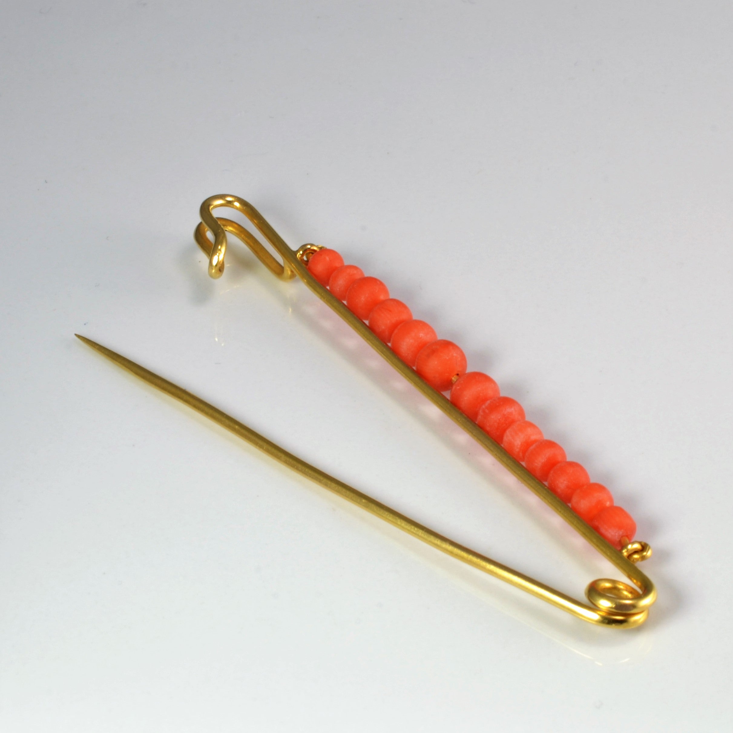 Coral Beads Gold Pin/ Brooch