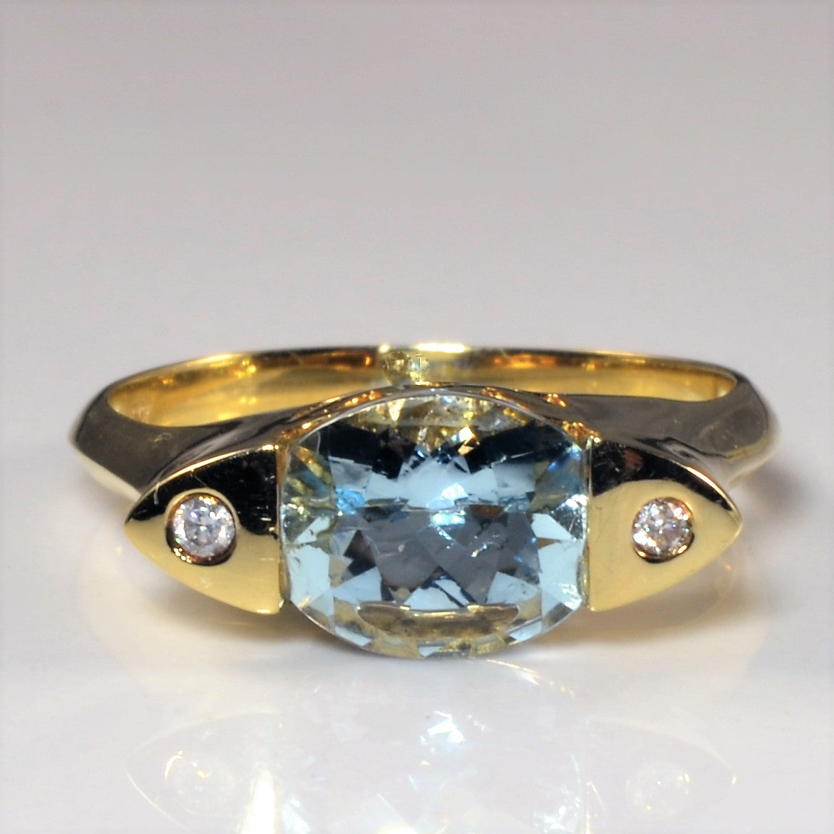 Three Stone Aquamarine & Diamond Ring | 1.40ct, 0.02ctw | SZ 6.75 |