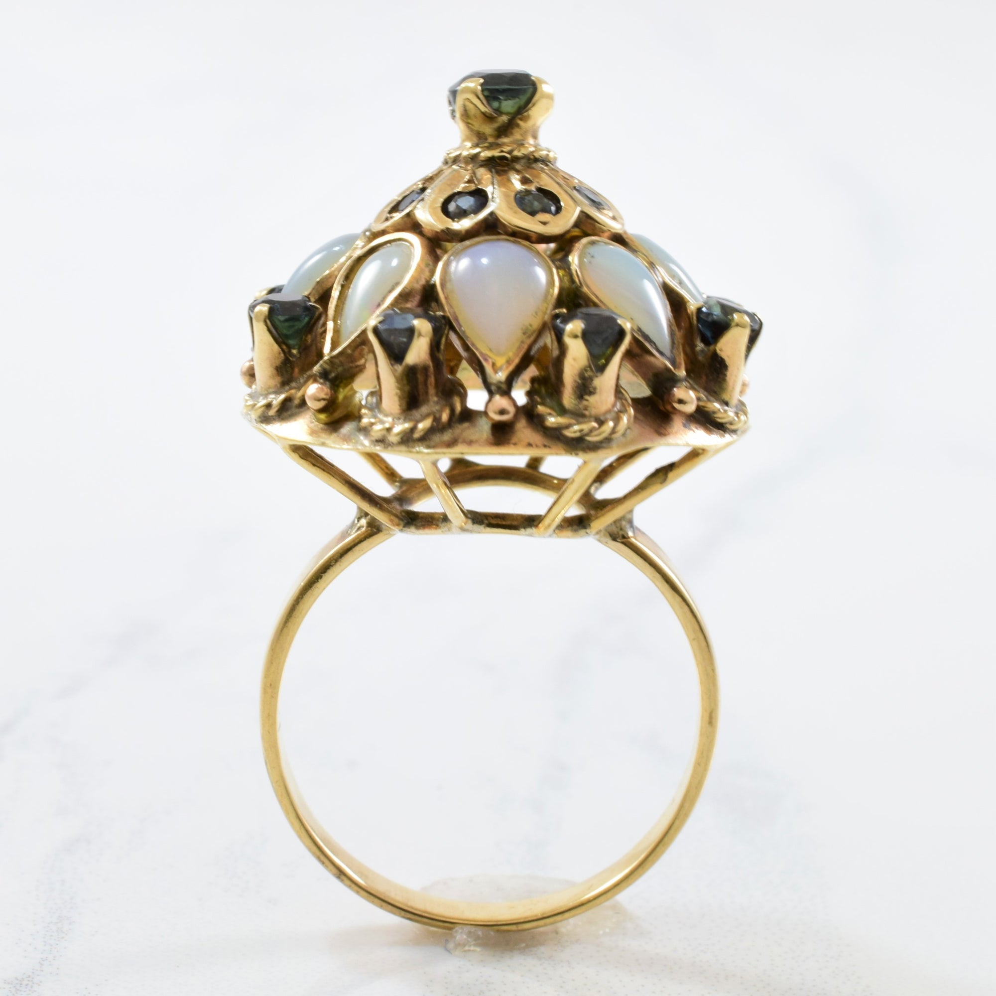 Sapphire & Opal Cocktail Ring Circa 1940s | 1.30ctw, 1.60ctw | SZ 8 |