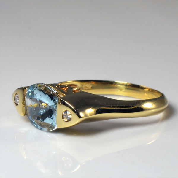 Three Stone Aquamarine & Diamond Ring | 1.40ct, 0.02ctw | SZ 6.75 |