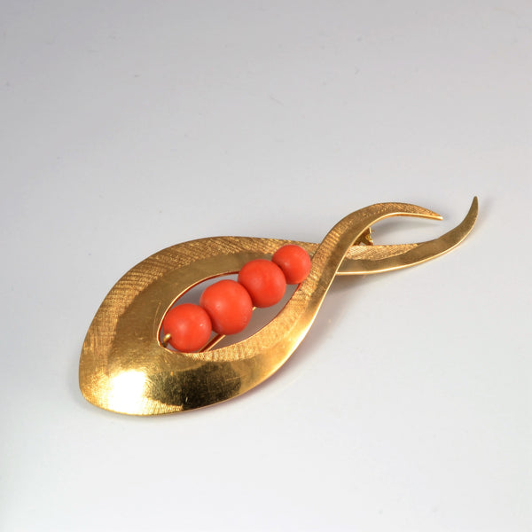 Coral Gold Brooch