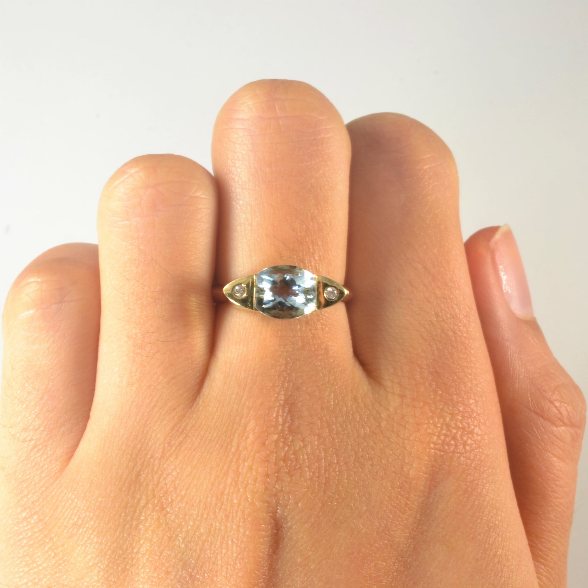 Three Stone Aquamarine & Diamond Ring | 1.40ct, 0.02ctw | SZ 6.75 |