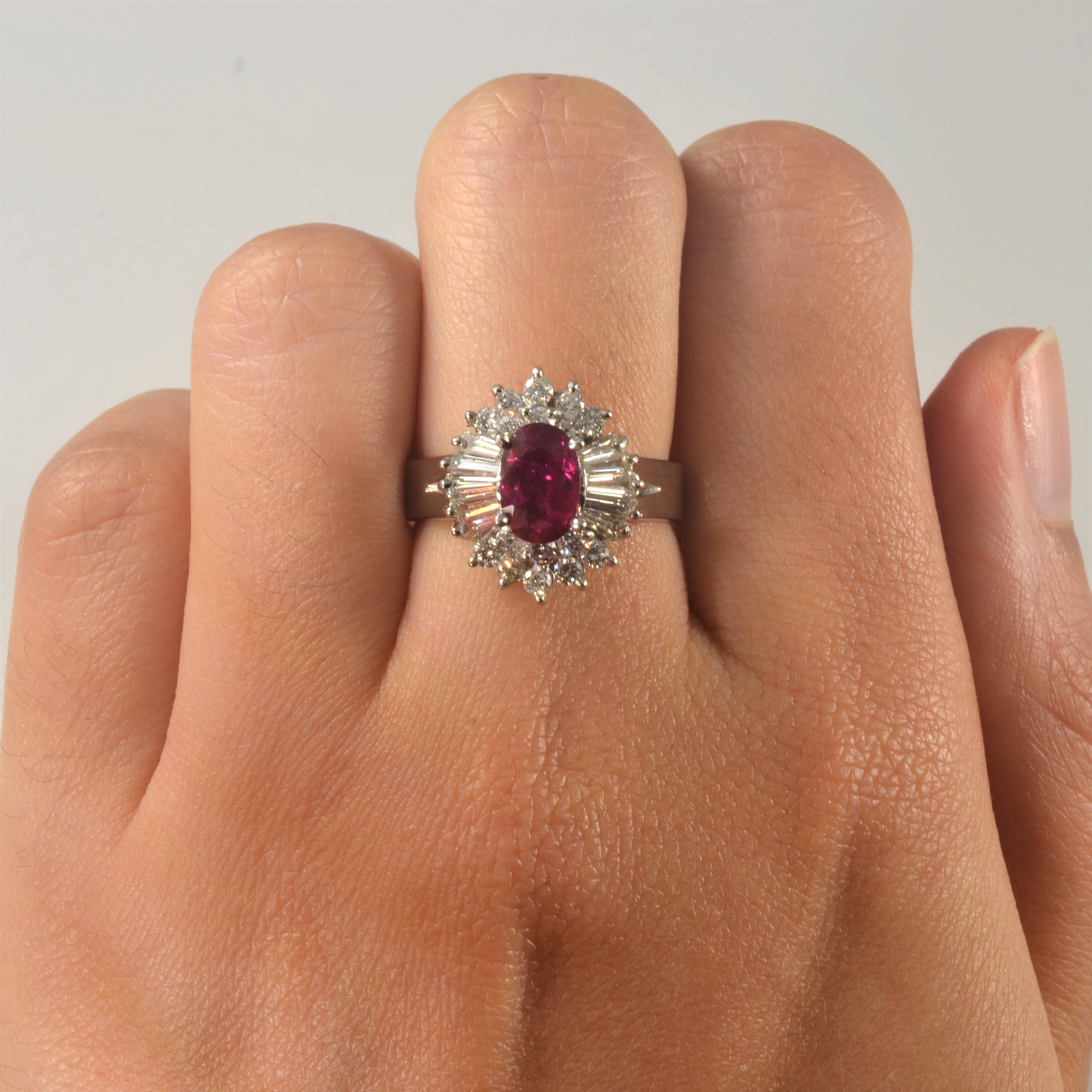 Split Shank Ruby & Diamond Halo Ring | 1.28ct, 0.88ctw | SZ 6.75 |
