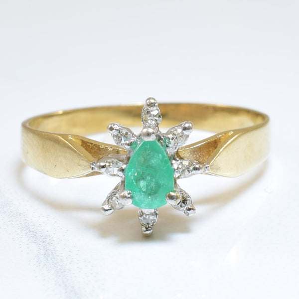 Pear Cut Emerald & Diamond Halo Ring | 0.17ct, 0.06ctw | SZ 6.5 |