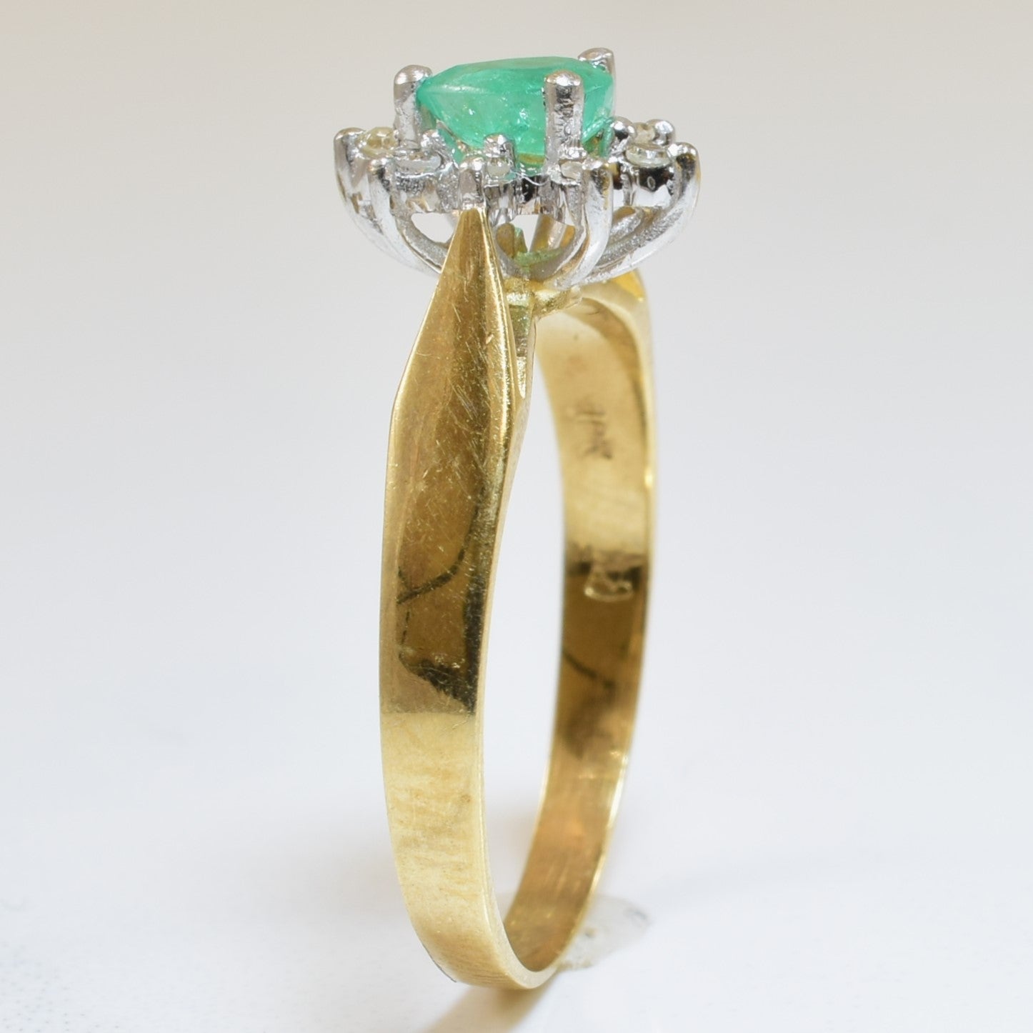 Pear Cut Emerald & Diamond Halo Ring | 0.17ct, 0.06ctw | SZ 6.5 |