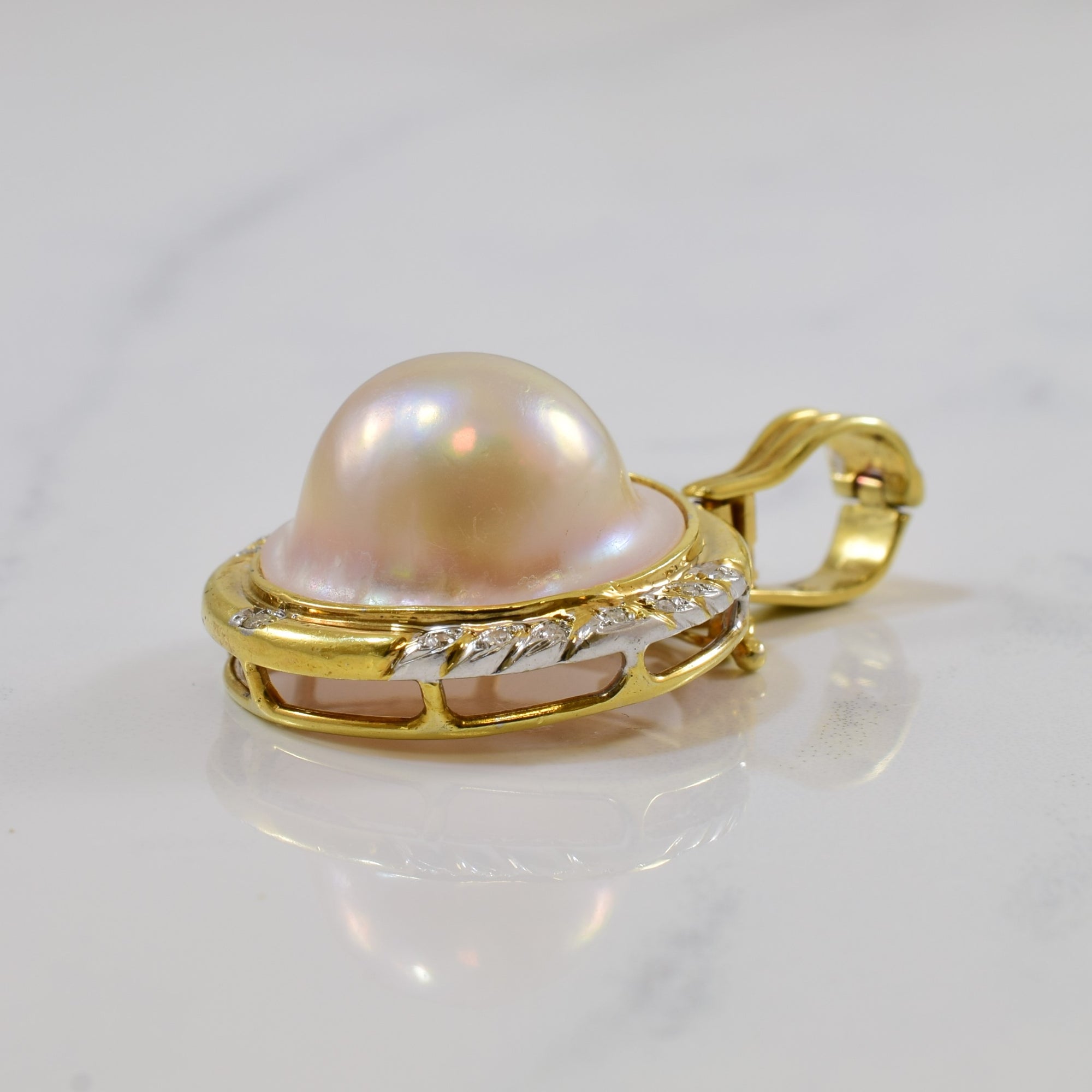 Bezel Set Mabe Pearl & Diamond Pendant | 24.00ct, 0.06ctw |