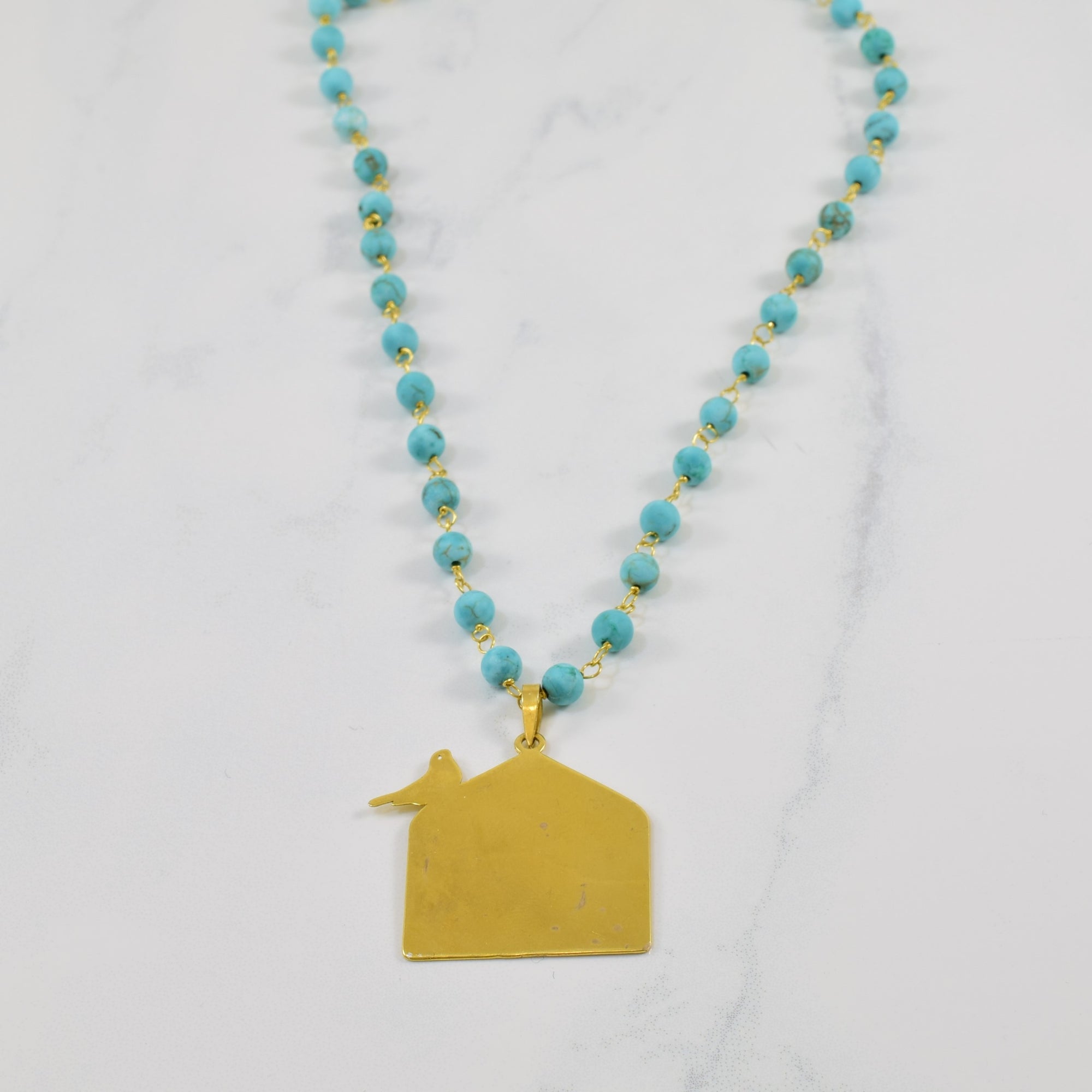 Enameled Turquoise Beaded Bird Necklace | 37.00ctw | 24