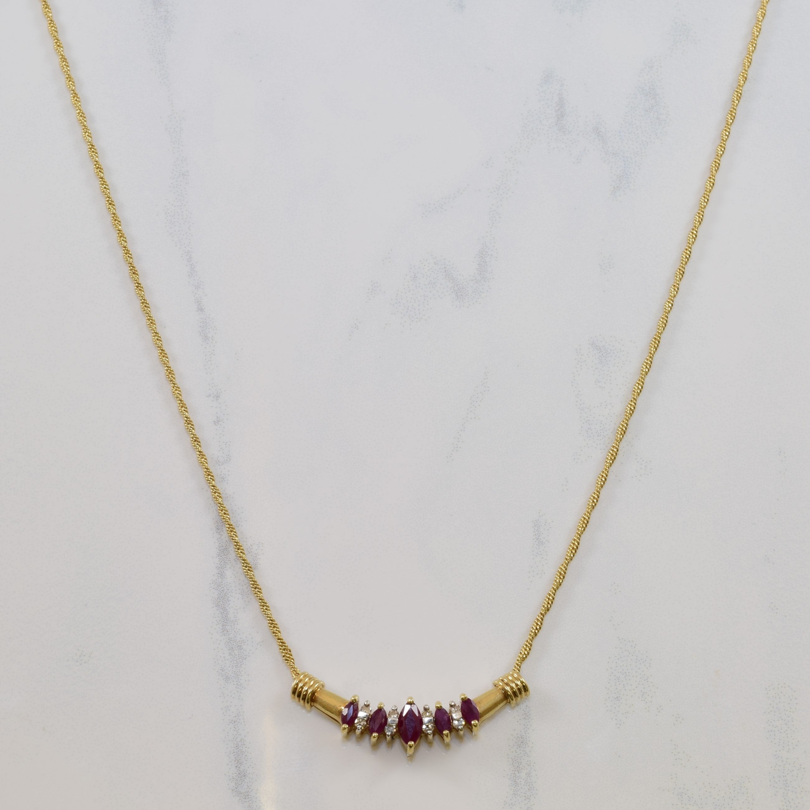 Marquise Ruby & Diamond Plate Necklace | 0.44ctw, 0.10ctw | 17" |