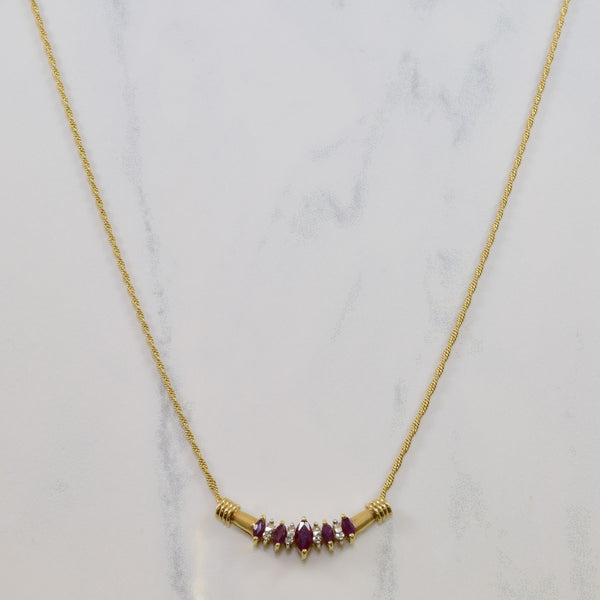 Marquise Ruby & Diamond Plate Necklace | 0.44ctw, 0.10ctw | 17