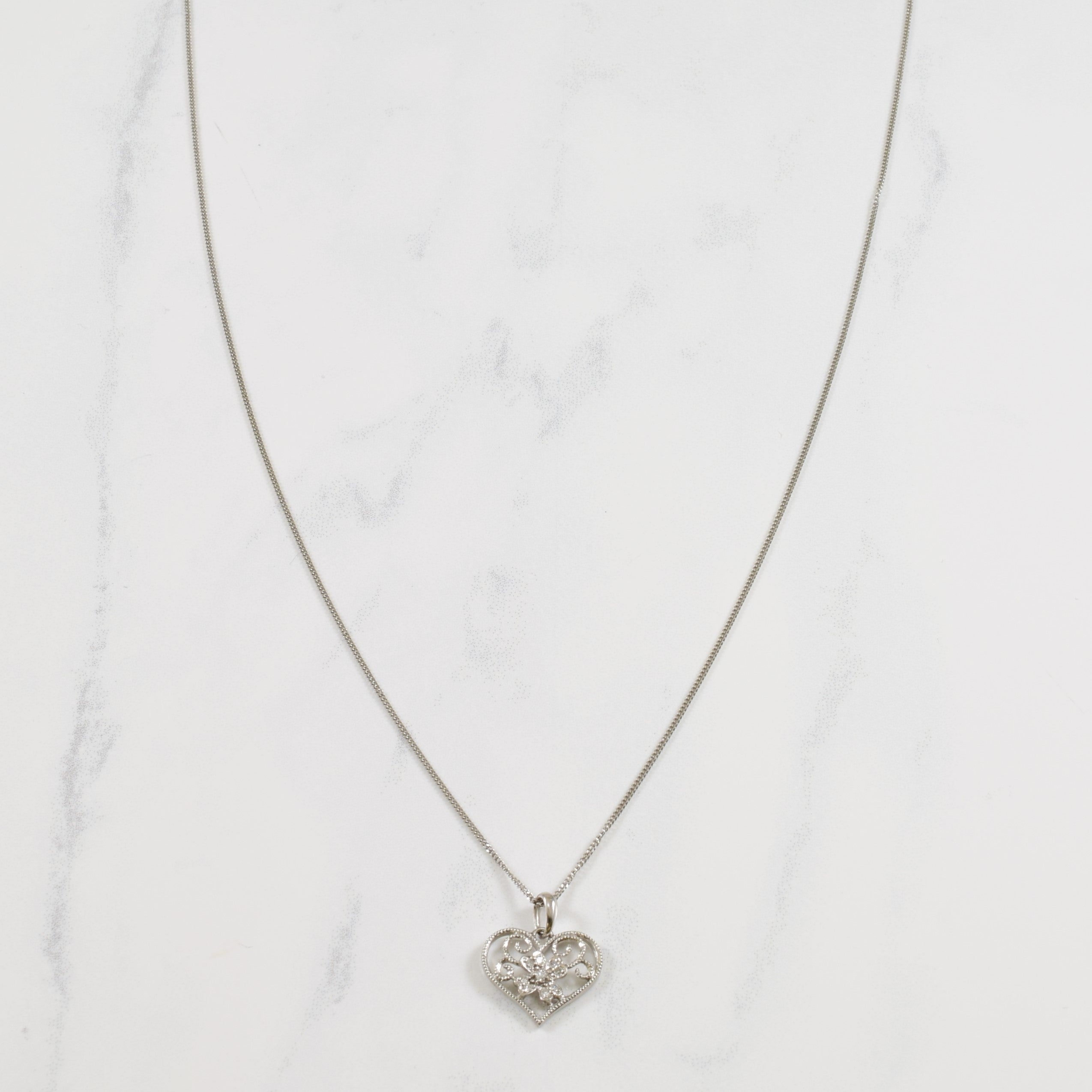 Diamond Filigree Heart Pendant Necklace | 0.05ctw | 20" |