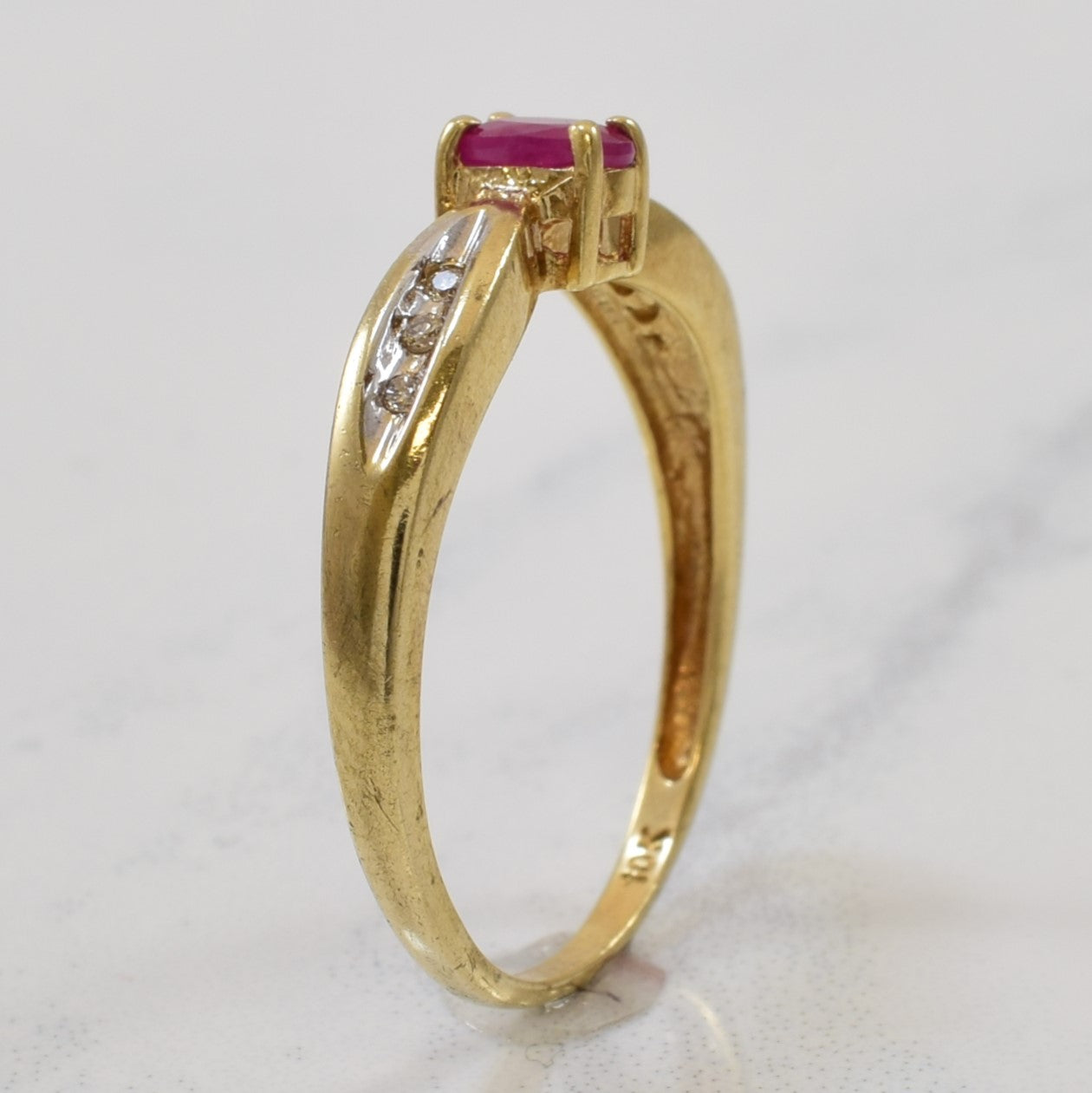 Petite Oval Ruby & Diamond Ring | 0.30ct, 0.03ctw | SZ 7 |