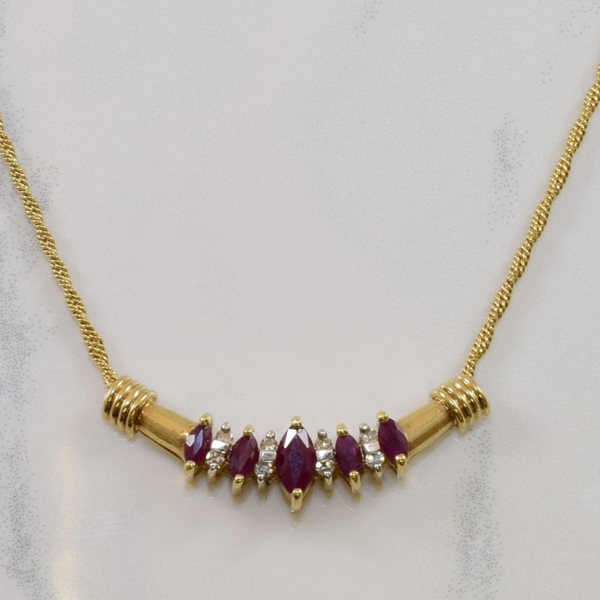 Marquise Ruby & Diamond Plate Necklace | 0.44ctw, 0.10ctw | 17" |