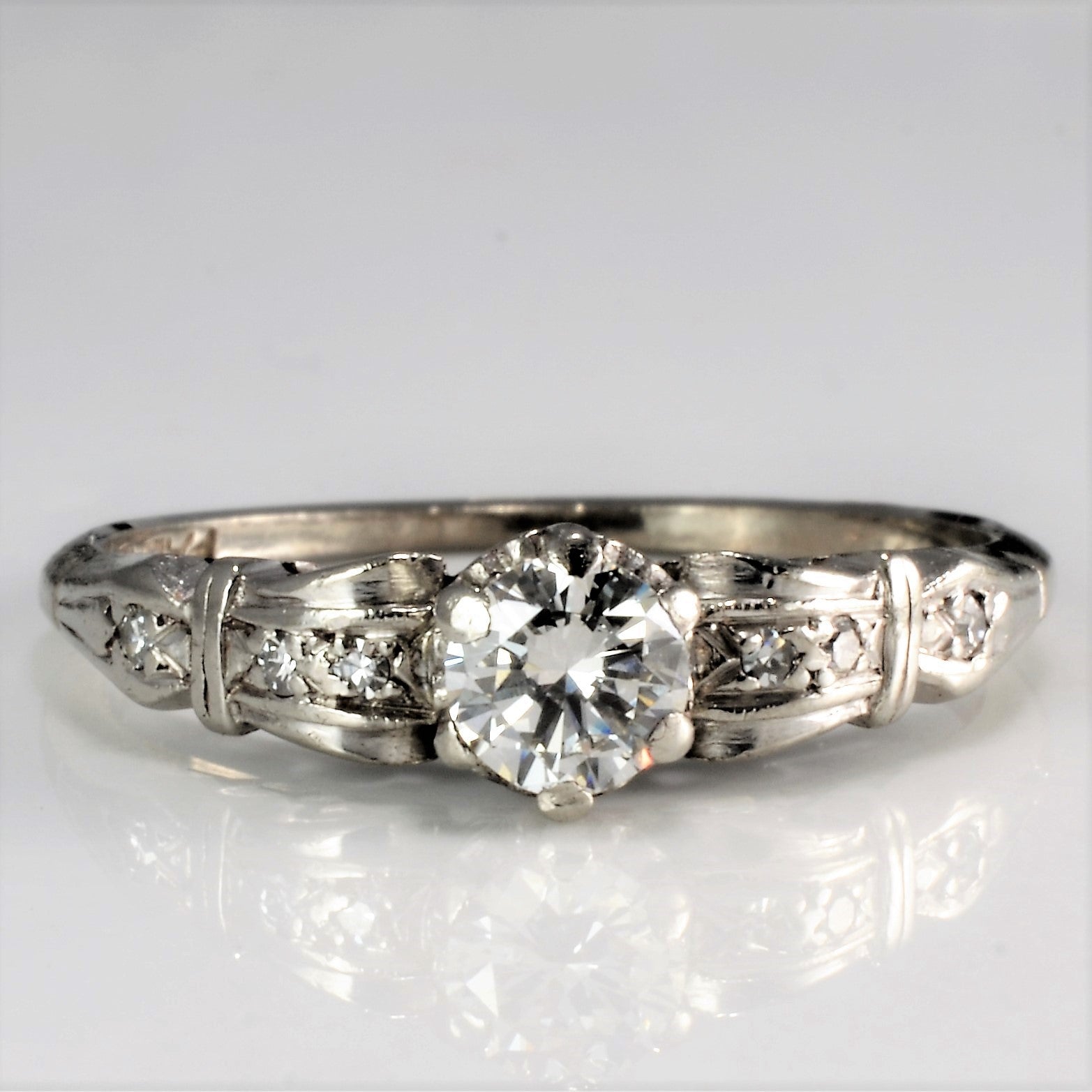 Mixed Metal Retro Diamond Engagement Ring | 0.34 ctw, SZ 7 |