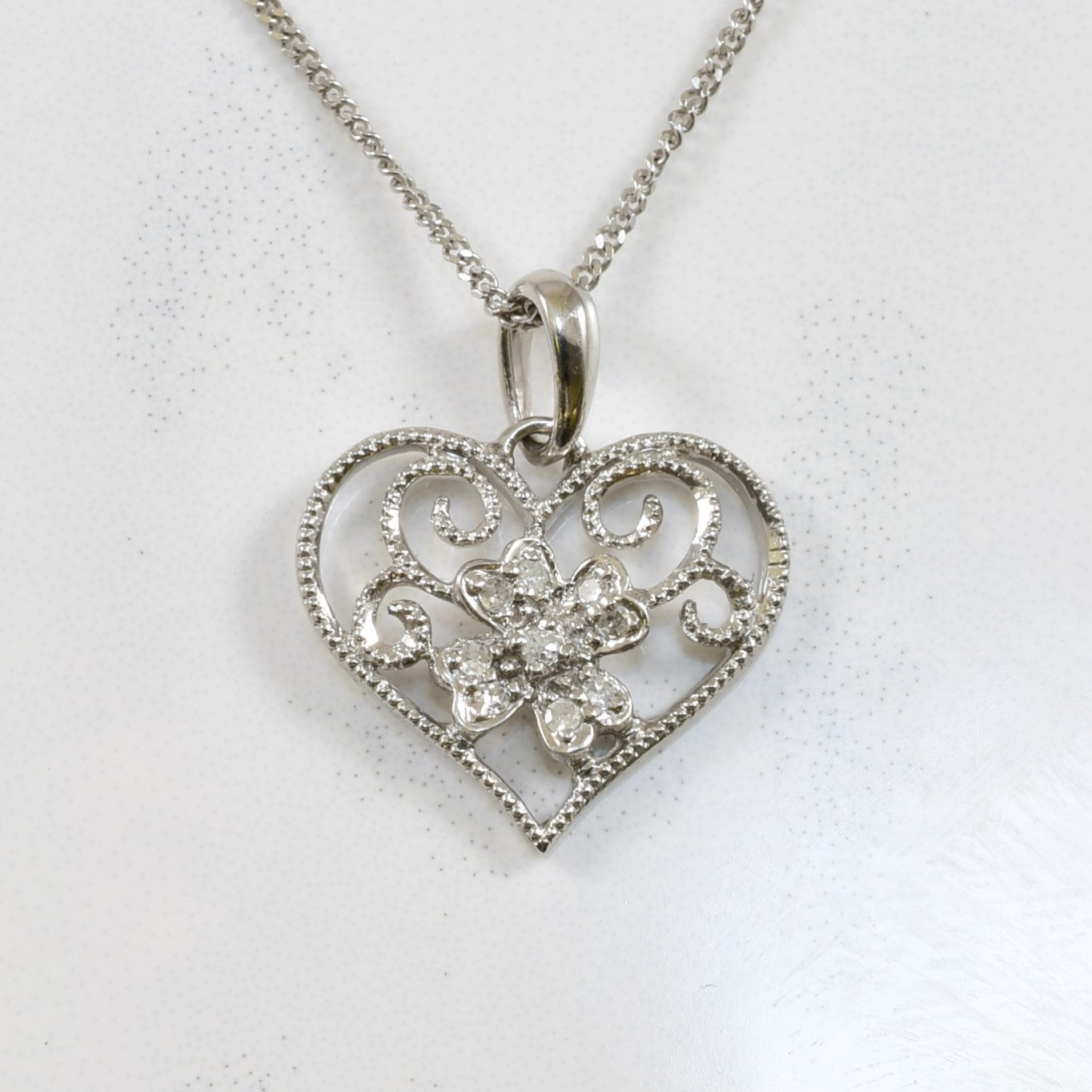 Diamond Filigree Heart Pendant Necklace | 0.05ctw | 20" |