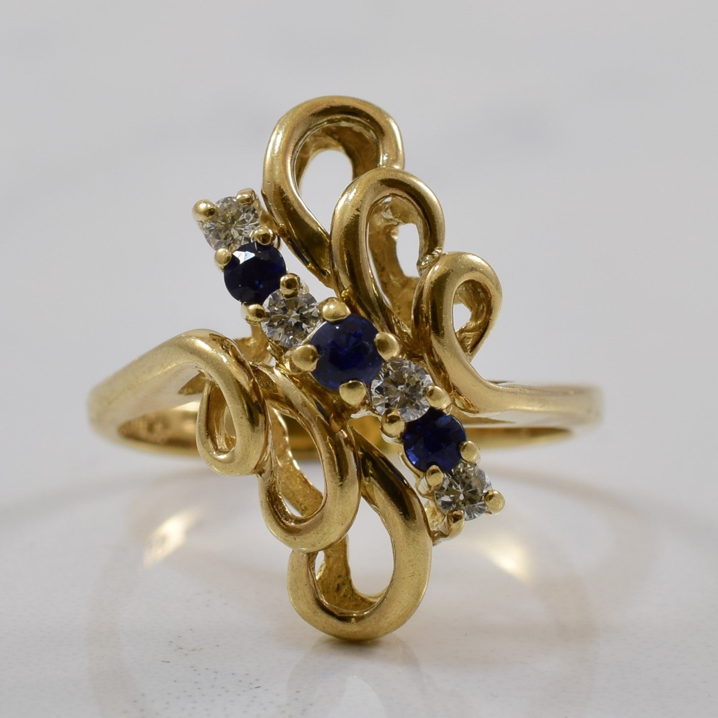 Blue Sapphire & Diamond Filigree Bypass Ring | 0.16ctw, 0.09ctw | SZ 4.75 |