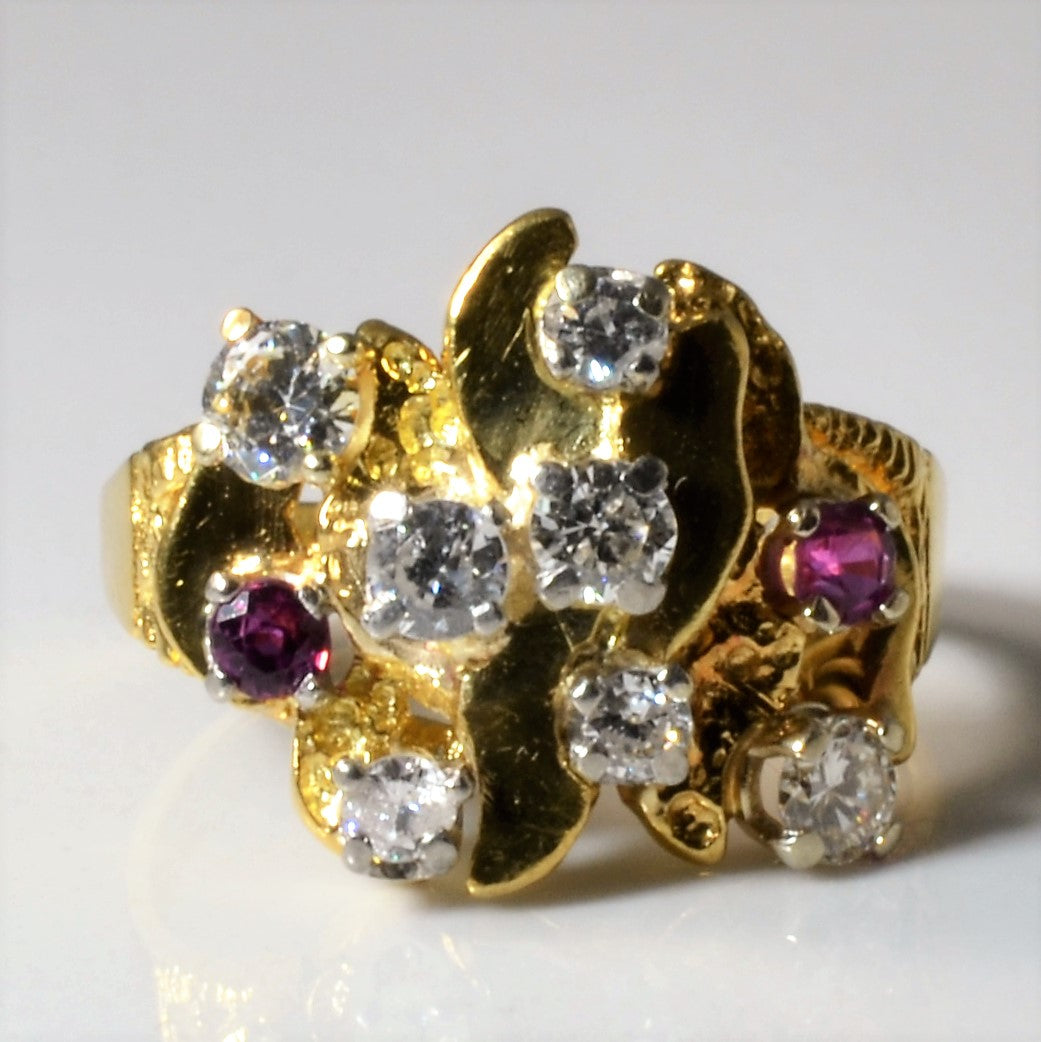 Diamond & Ruby Abstract Ring | 0.67ctw | 0.16ctw | SZ 6.5 |