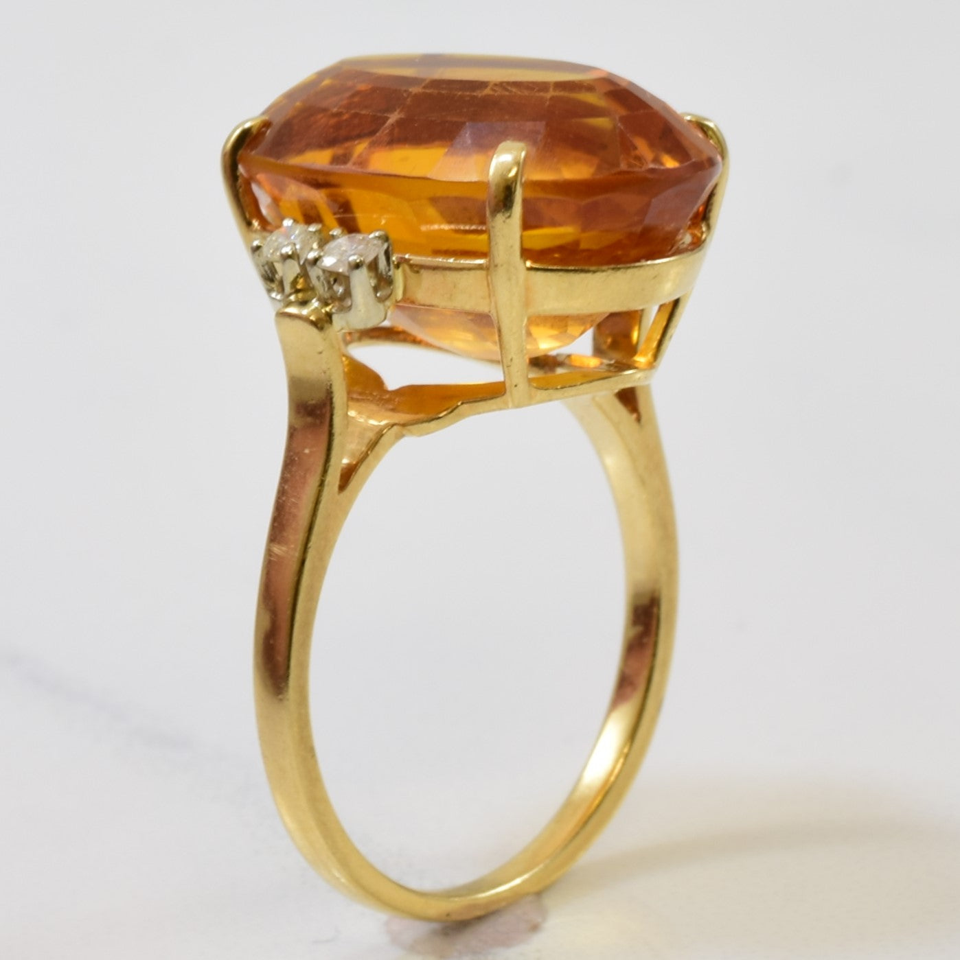 Citrine & Diamond Cocktail Ring | 14.00ct, 0.12ctw | SZ 7.25 |