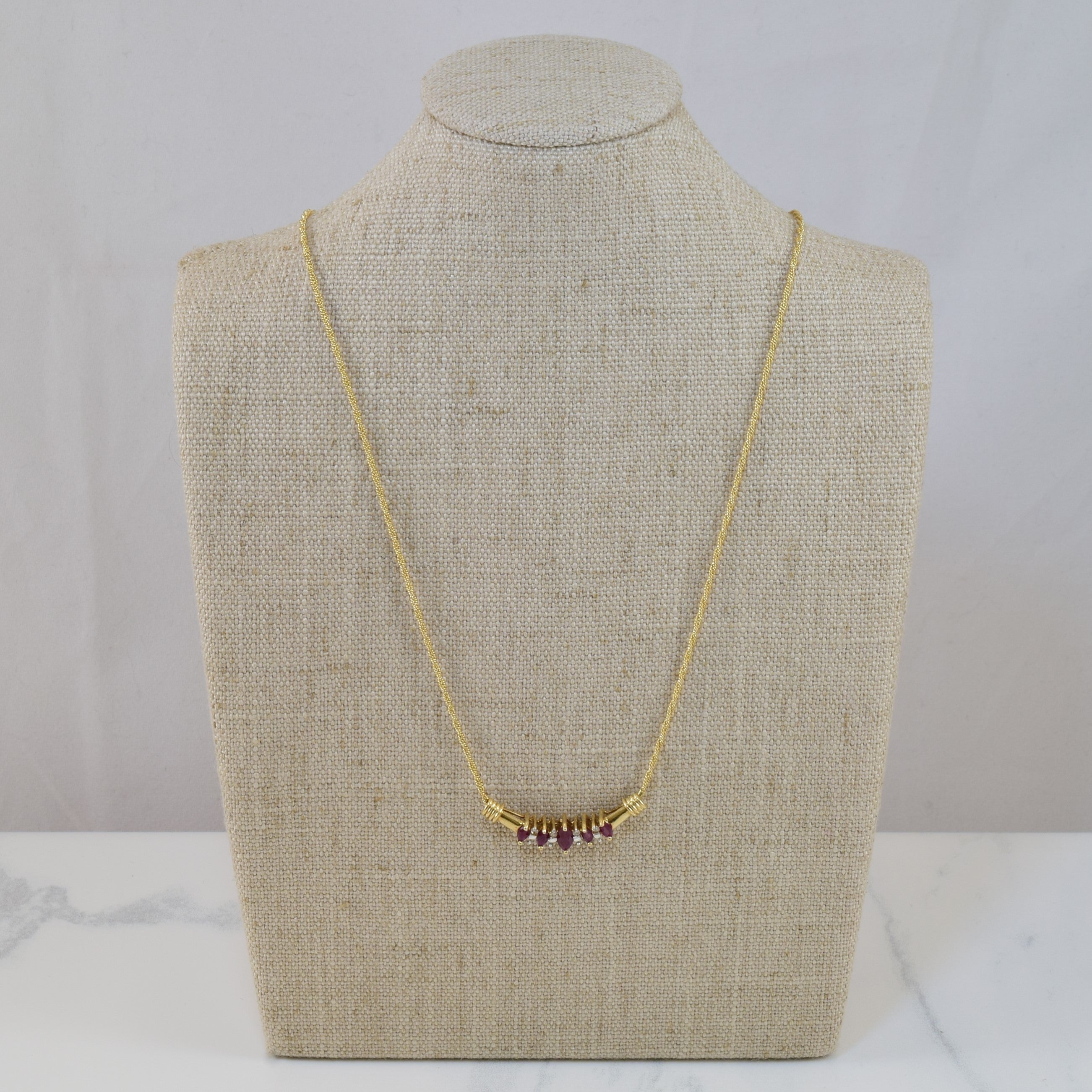 Marquise Ruby & Diamond Plate Necklace | 0.44ctw, 0.10ctw | 17" |