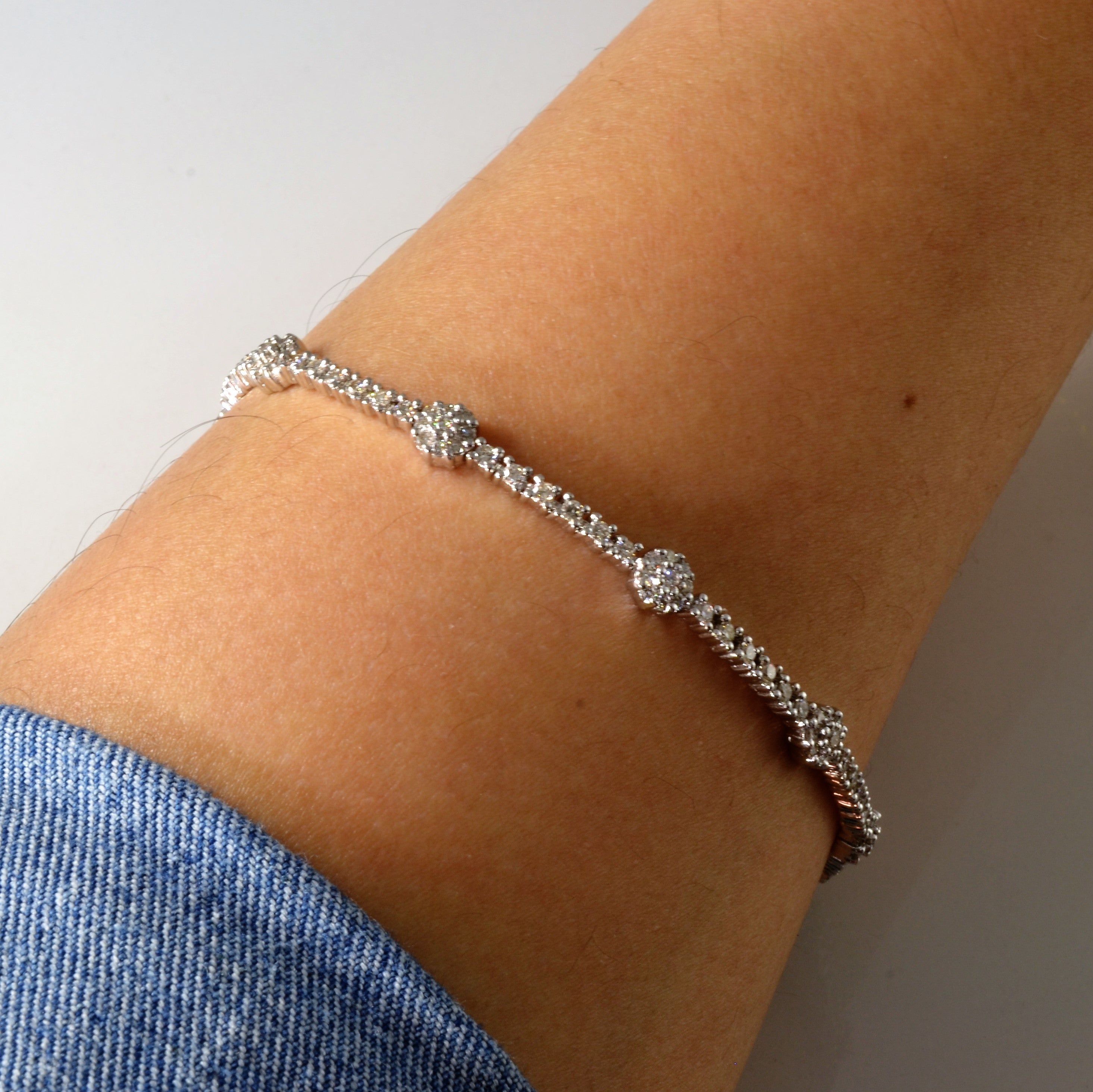 Pave Floral Diamond Chain Bracelet | 1.44ctw | 8" |