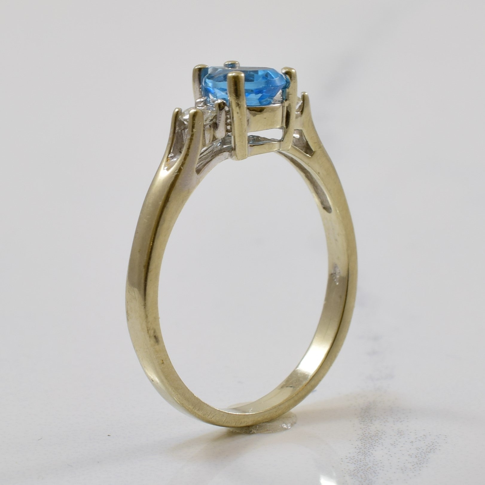 Blue Topaz & Diamond Three Stone Ring | 0.70ct, 0.10ctw | SZ 7.25 |