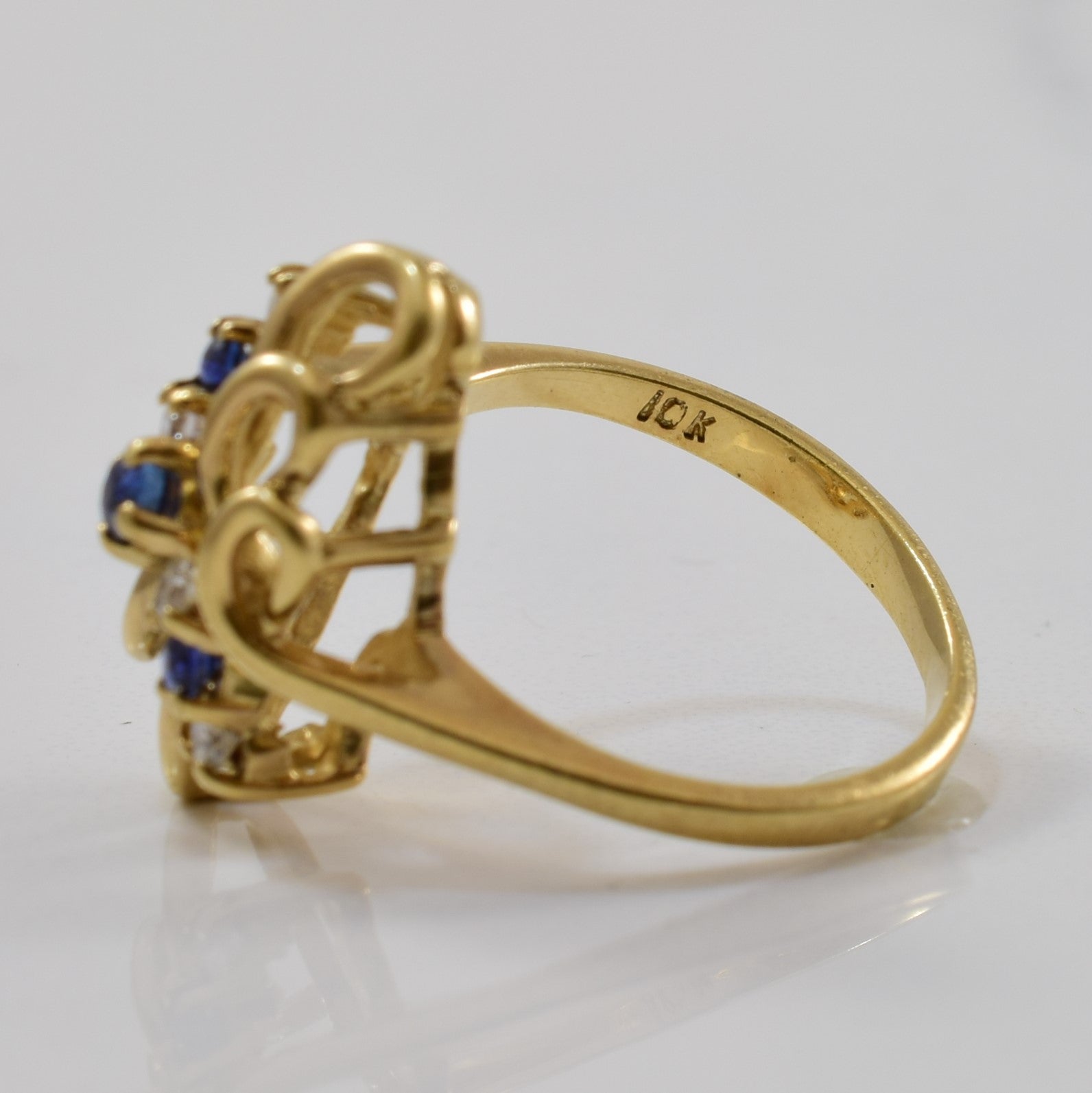 Blue Sapphire & Diamond Filigree Bypass Ring | 0.16ctw, 0.09ctw | SZ 4.75 |