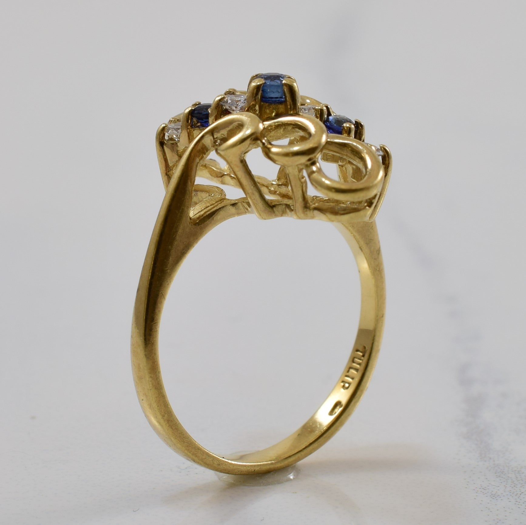 Blue Sapphire & Diamond Filigree Bypass Ring | 0.16ctw, 0.09ctw | SZ 4.75 |