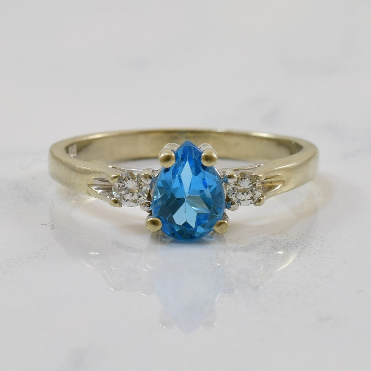 Blue Topaz & Diamond Three Stone Ring | 0.70ct, 0.10ctw | SZ 7.25 |