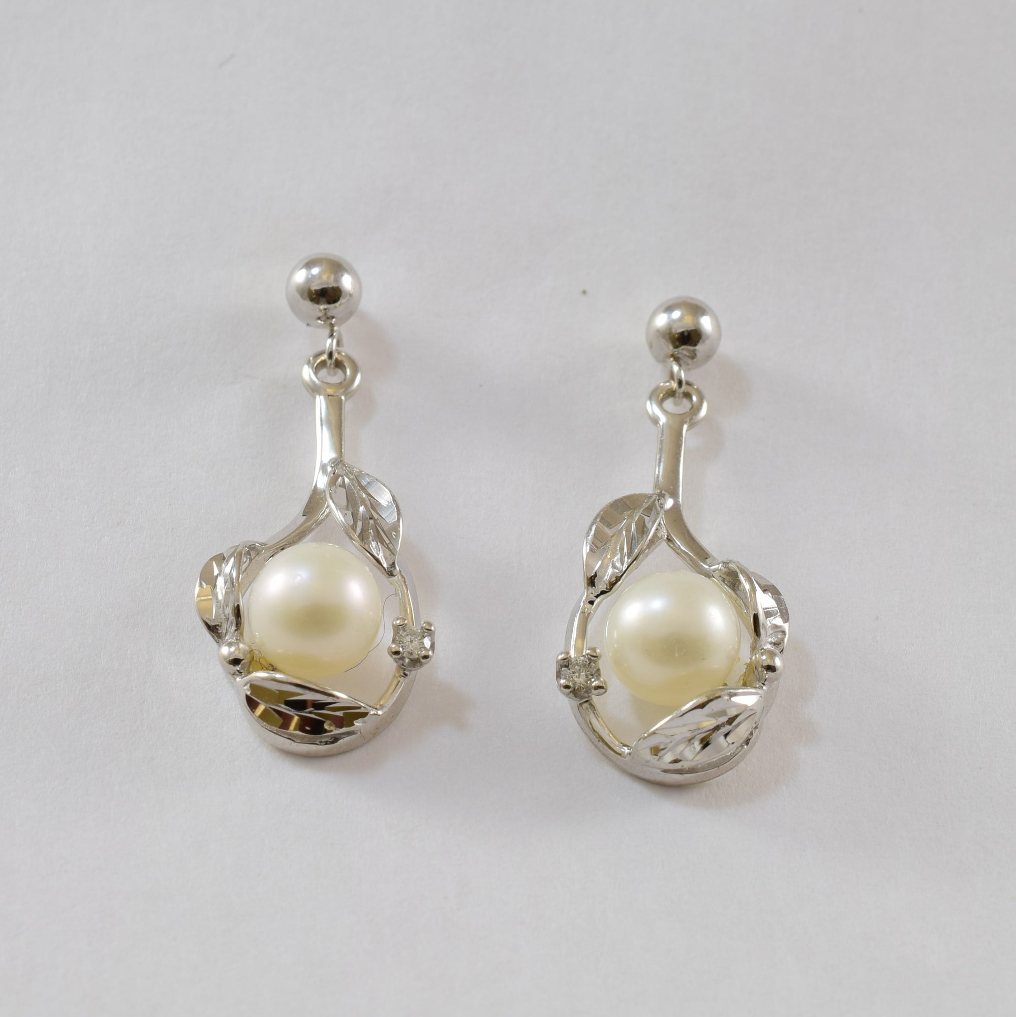 Pearl & Diamond Drop Stud Earrings | 3.88ctw, 0.04ctw |