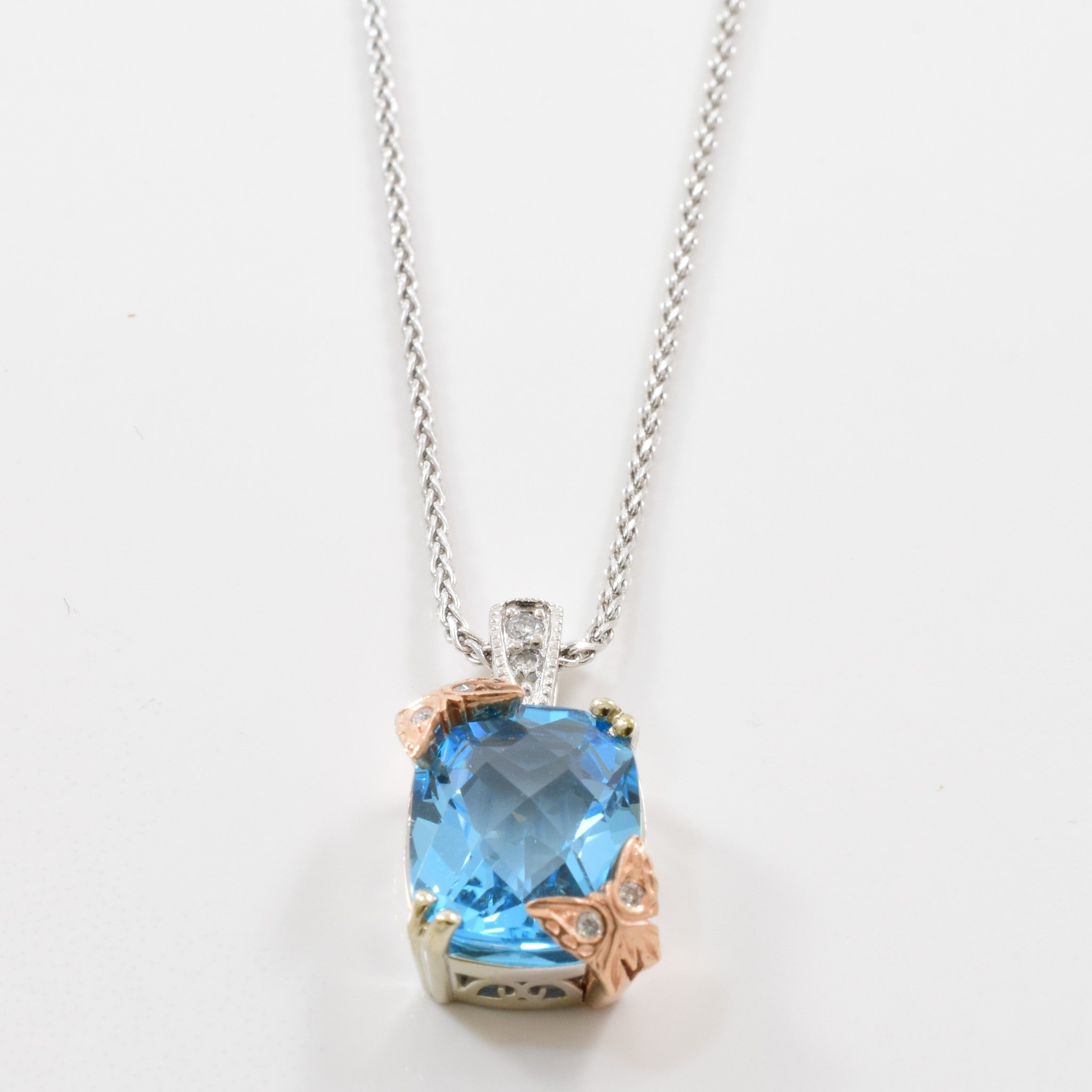 Blue Topaz & Diamond Butterfly Necklace | 0.05ctw, 4.50ct | 18" |