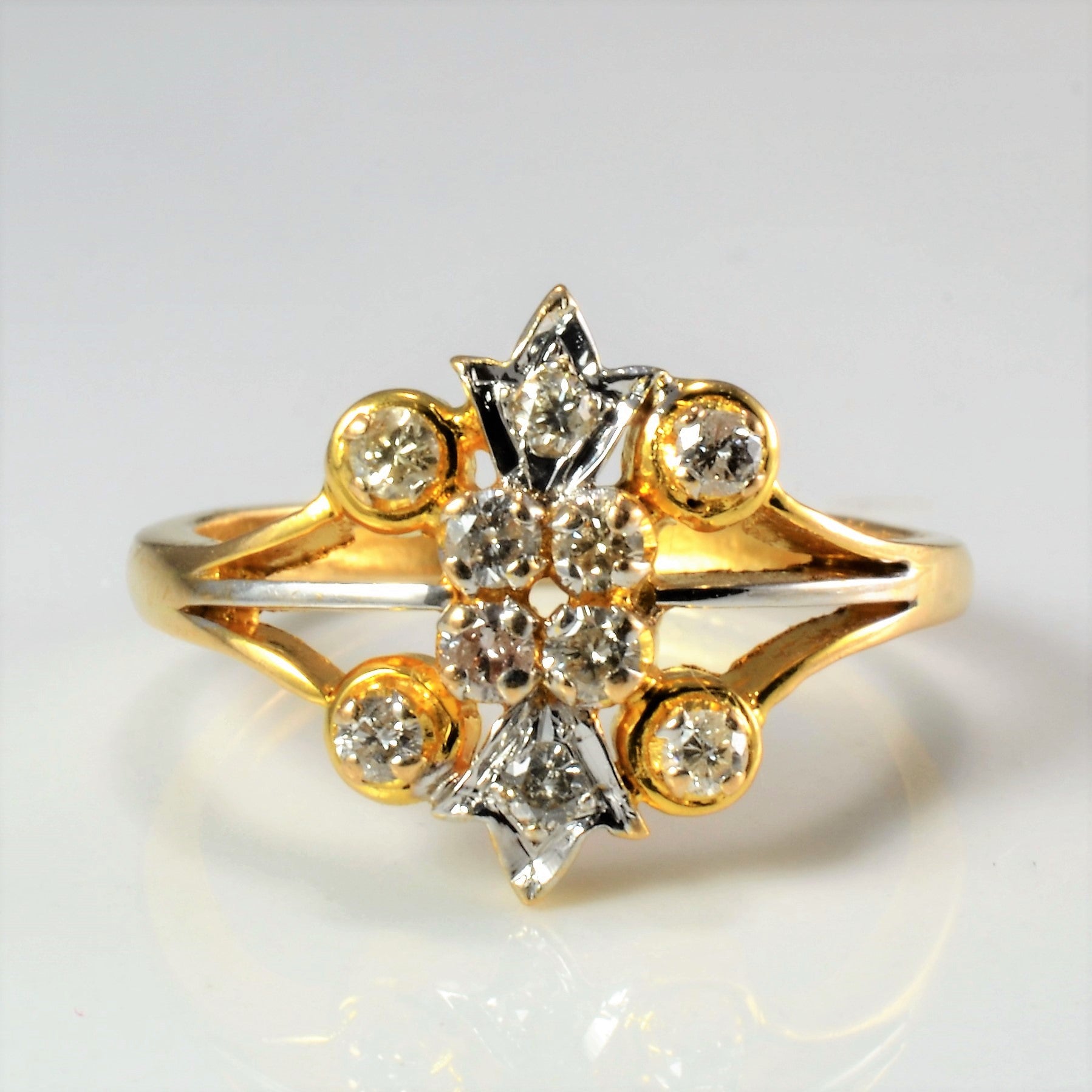 Gold Chevron Cluster Diamond Ring | 0.30 ctw, SZ 7.25 |