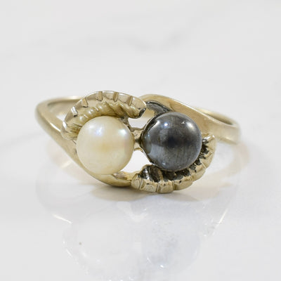 Pearl & Hematite Bypass Ring | 1.40ct, 0.78ct | SZ 6.5 |